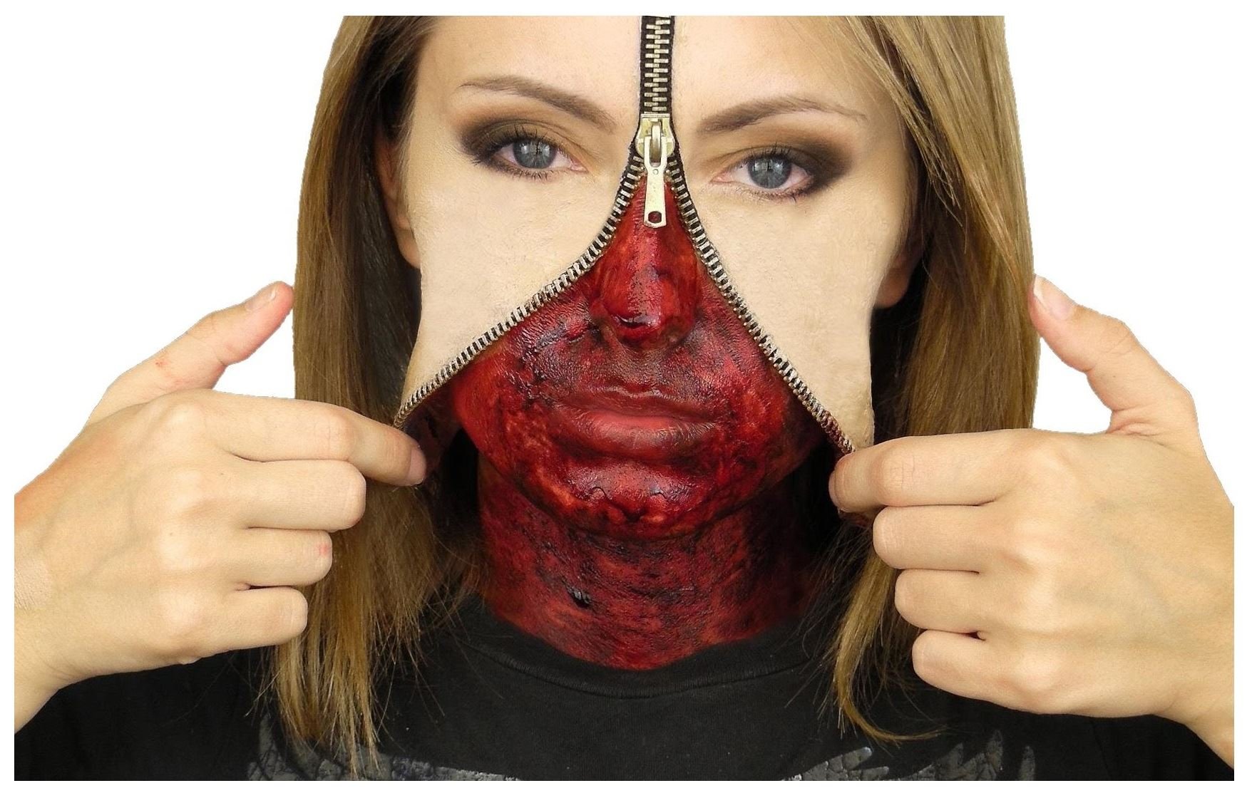 Adults Zipper Zip Face Liquid Latex Set Horror Special Effects Halloween Make Up Age 14+