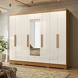 Guarda-Roupa Casal Com Espelhos 8 Portas 4 Gavetas E Pés Diplomata Freijó/Off