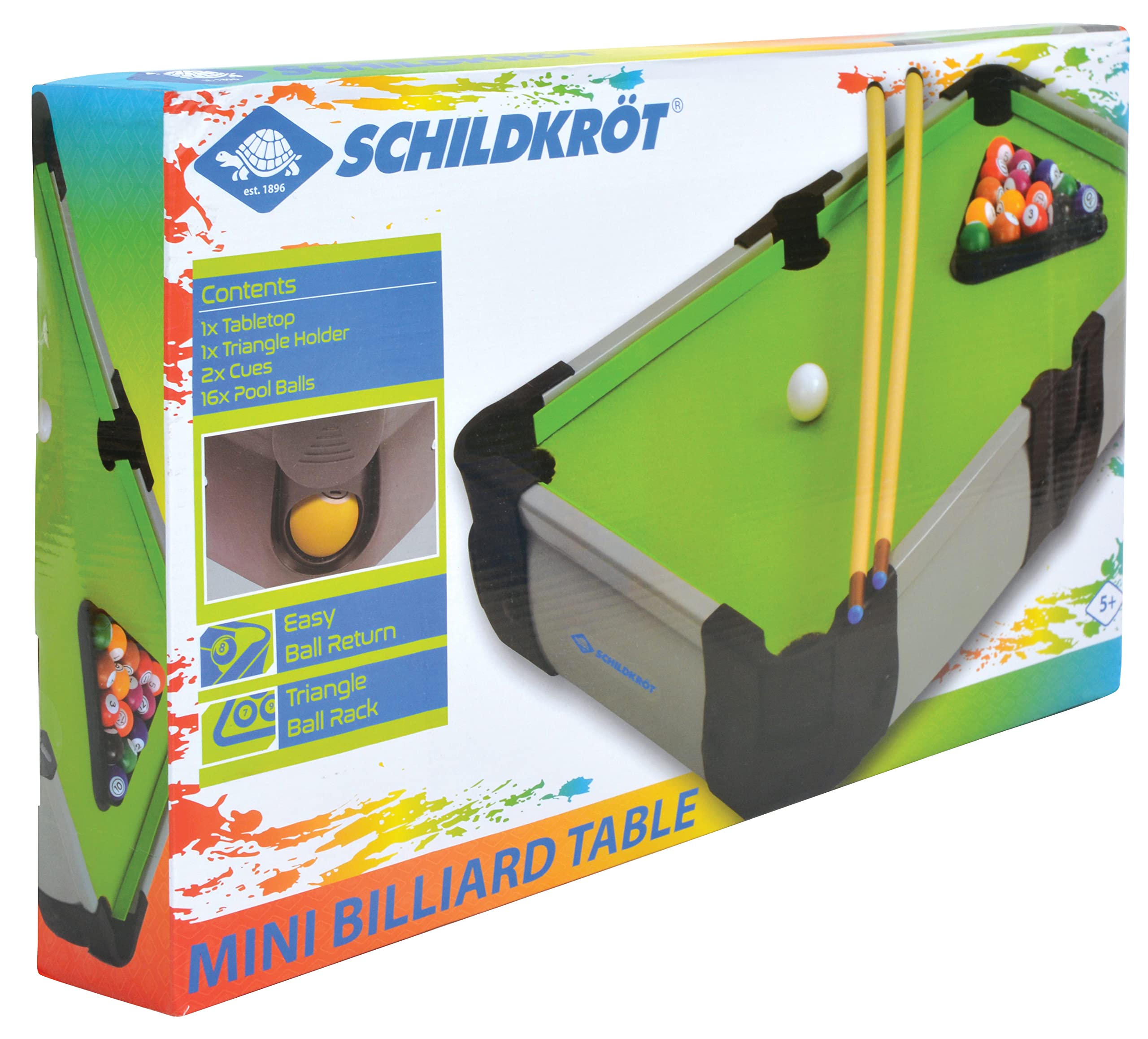 Schildkröt Mini Billiard, Tavolo da Biliardo con 2 Stecche e 16 Palline da Biliardo, Triangolo per Disposizione, Perfetto Divertimento per Ogni Occasione, per Bambini dai 5 Anni in Su, 970311