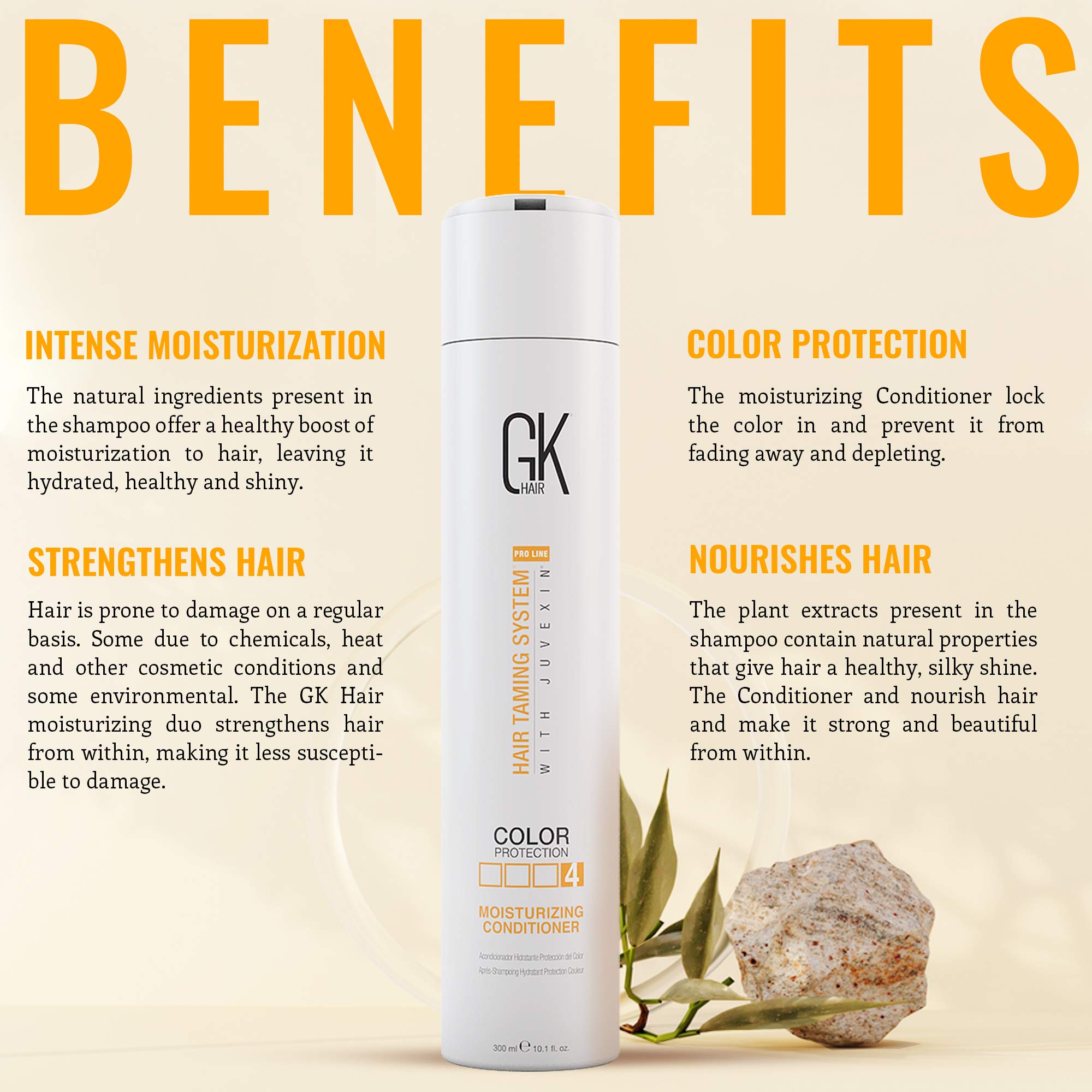 GK HAIR Global Keratin Moisturizing Conditioner per capelli trattati dal colore, secchi, danneggiati, ricci crespi diradati, maschera idratante, organica, senza parabeni, glutine (10.1 Oz)