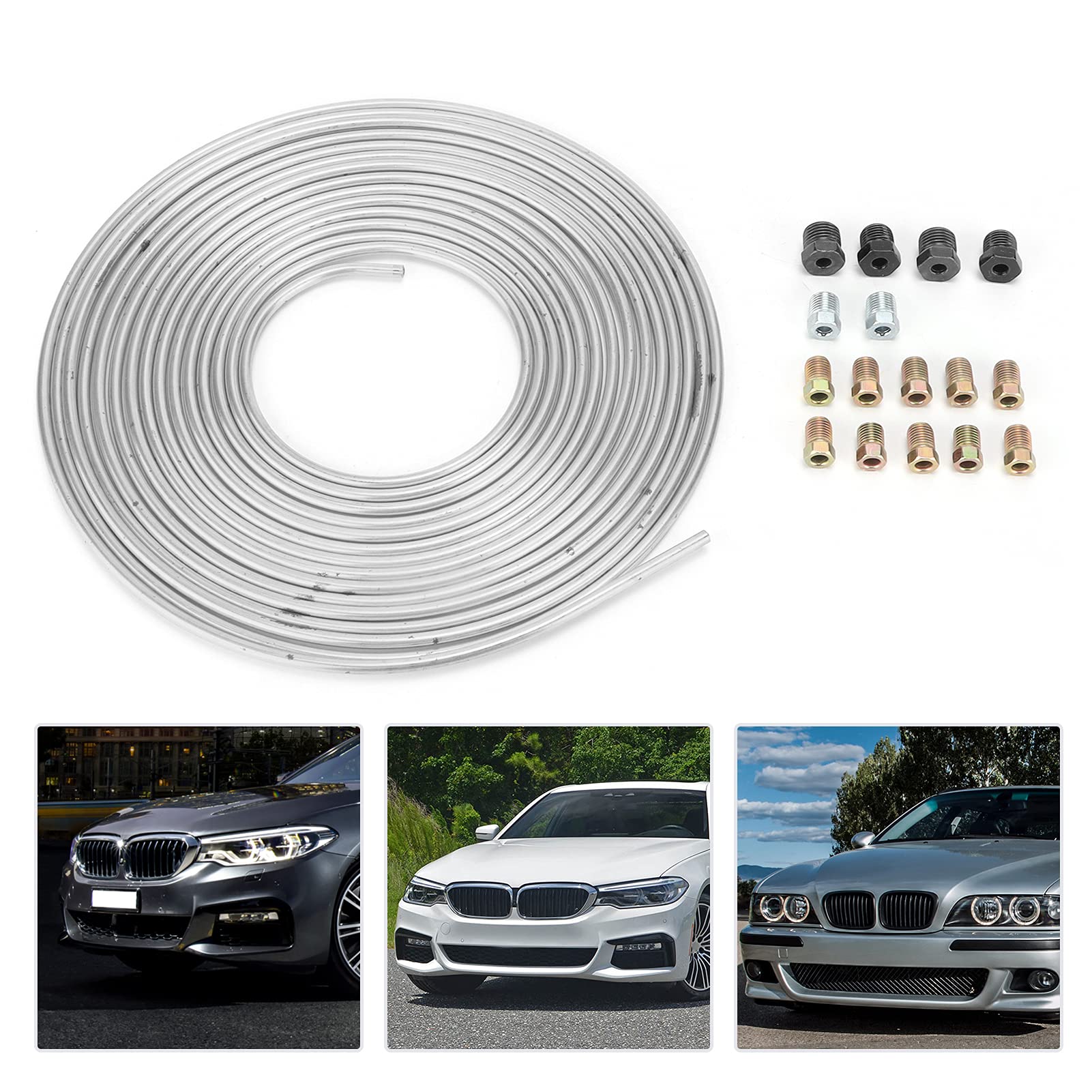 Aramox Tubo de Freno de Cobre Niquelado, 7,62 metros x 4,76 mm, Color Plata, para Combustible de Frenado Hidráulico de Coche