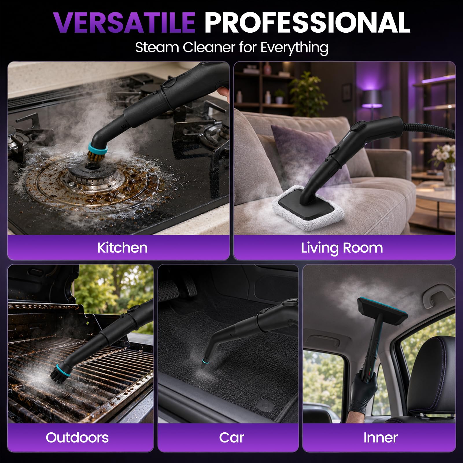 Limpiadora de Vapor 2500W, 4 Bar Maquina de Limpieza a Vapor Calentamiento 10s Depósito 1.8L Cable 5m Vaporeta Multiusos Limpieza Hogar Steam Cleaner para Coche Tapicería Cocina Baño Suelos y Ventanas