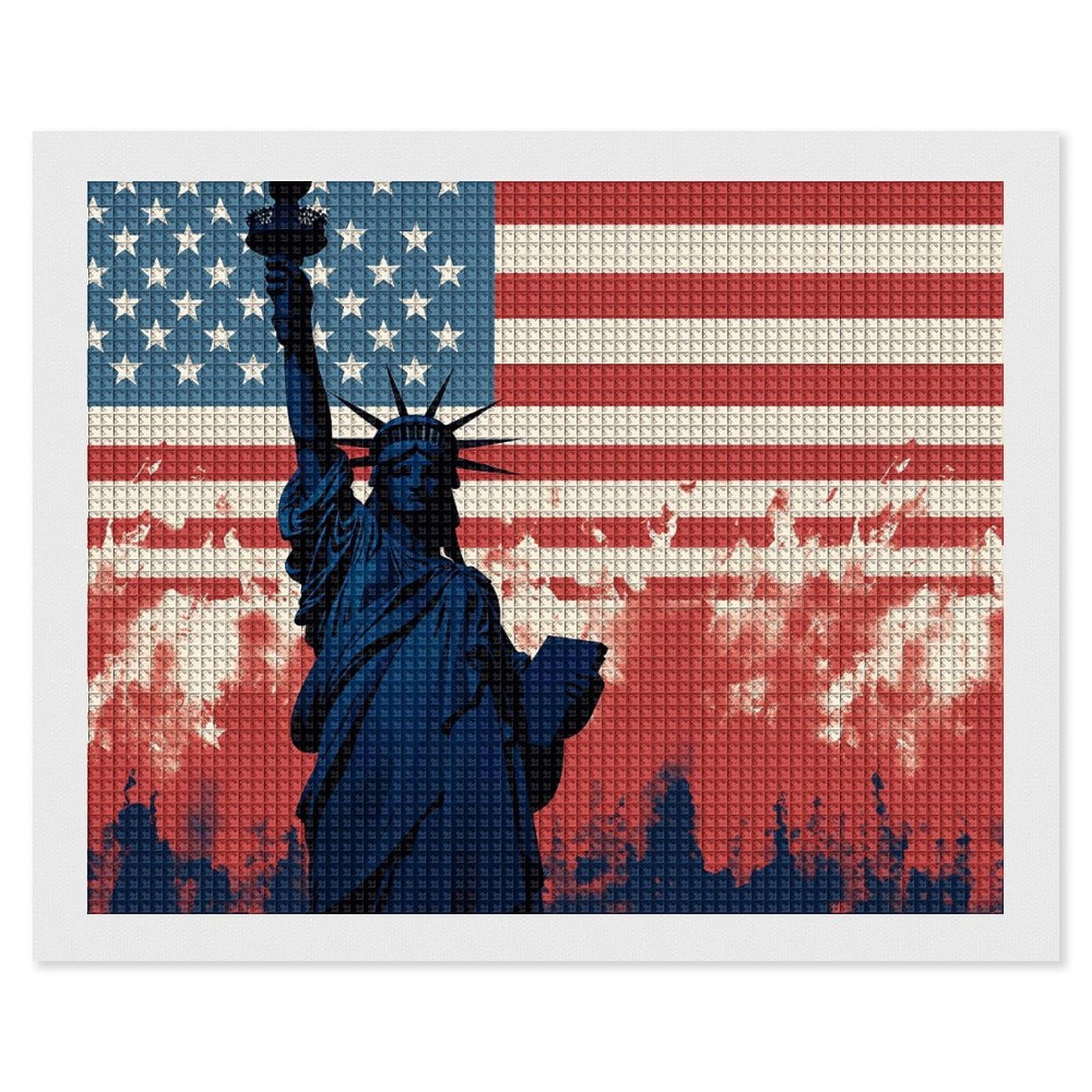 Diamond Painting Kits for Adults - DIY Diamond Art Kits for Beginners - Full 5D Paint Drill Diamond Dots Paintings- Flag with Silhouette of Lady Liberty Diamonds Pictures Gem Art And Craft Wall Decor