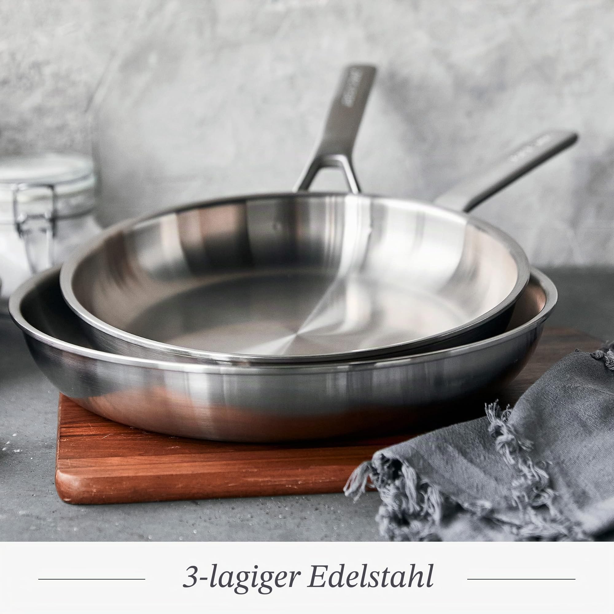 Merten & Storck Tri-Ply 18/10 Edelstahl Induktion 26cm und 30cm Bratpfanne Set, Multi Clad, Backofen sicher, Metall Utensilien sicher, Spülmaschinenfest, Silber