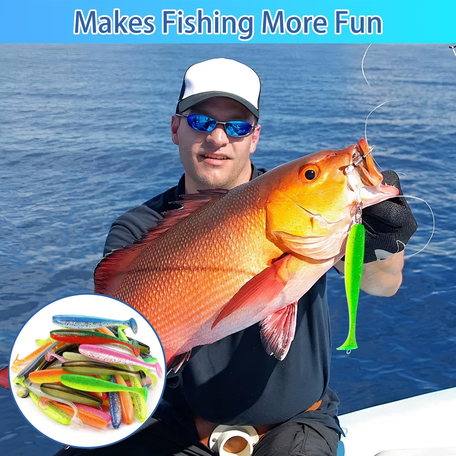 Set di 100 esche da pesca in gomma, 7 cm, set di 10 colori per pesce persico e luccioperca