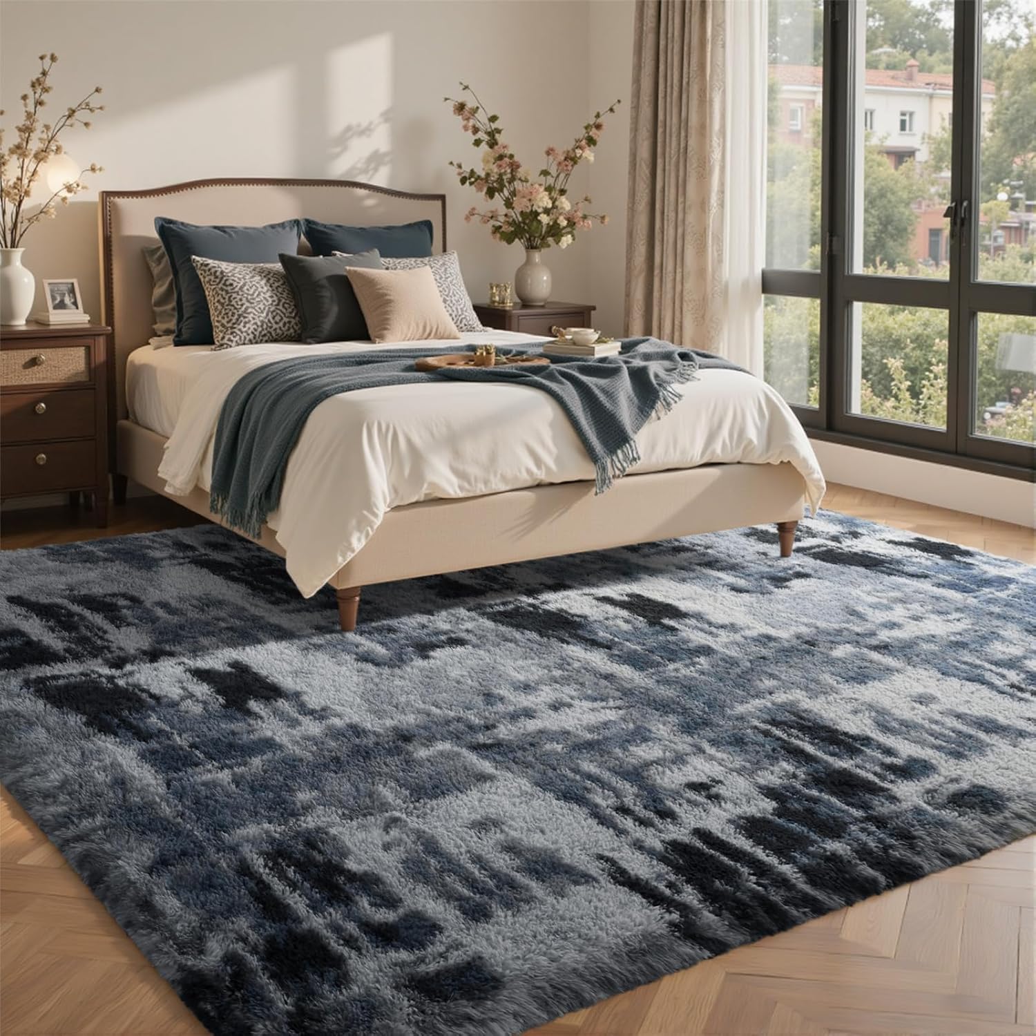 8x10 ft extra large shag rugs for living room, tie dyed ultra soft fluffy furry area rugs for bedroom indoor floor, aesthetic carpet for kids home decor (blue) e-blue 25sm12 8' x 10' (rectangular)