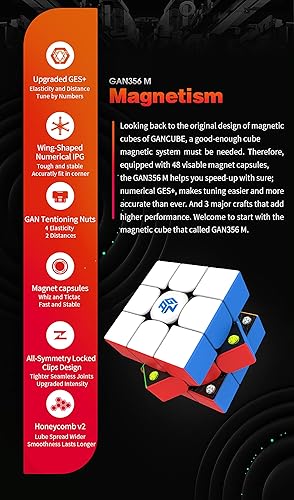 Miniatura 4 de CuberShop GAN 356 M 3x3 Cubo magnético de velocidad Lite, cubo magnético Gans 3 x 3 sin calcomanías, suave y rápido 3 por 3 Lite rendimiento