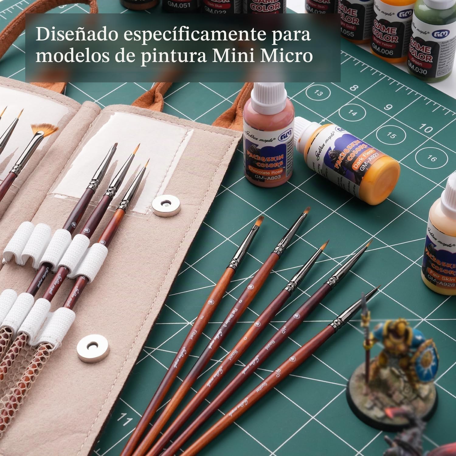Golden Maple Pinceles de pintura en miniatura ultrafinos, set de 20 pinceles profesionales para modelos, juegos de mesa (40K/D&D) y bellas artes. Estuche de viaje portátil, acrílico, acuarela, óleo