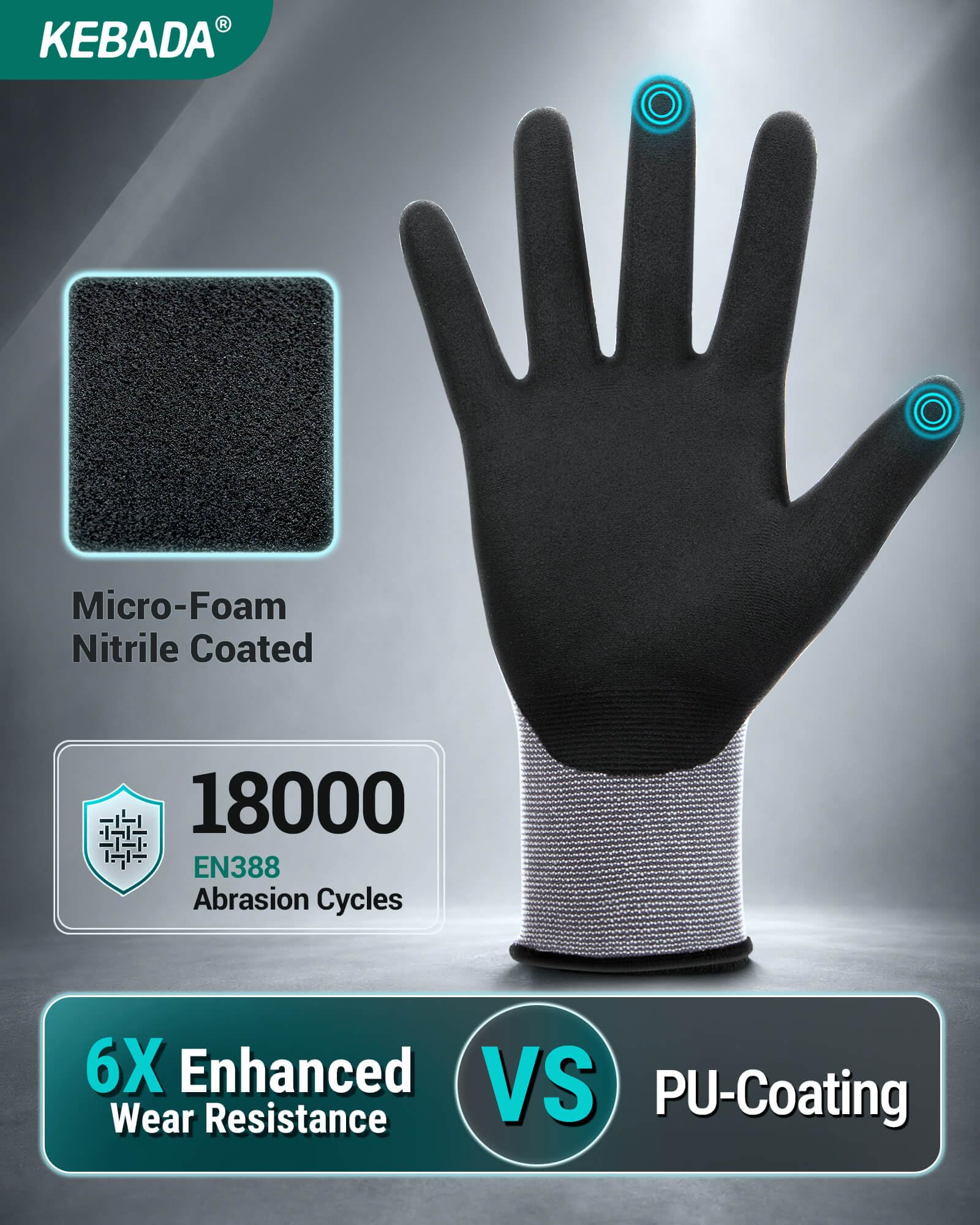 Kebada 6 pares de guantes de trabajo de seguridad para hombres y mujeres, guantes de trabajo con pantalla táctil W2 con agarre, revestimiento de nitrilo de micro espuma, talla XL