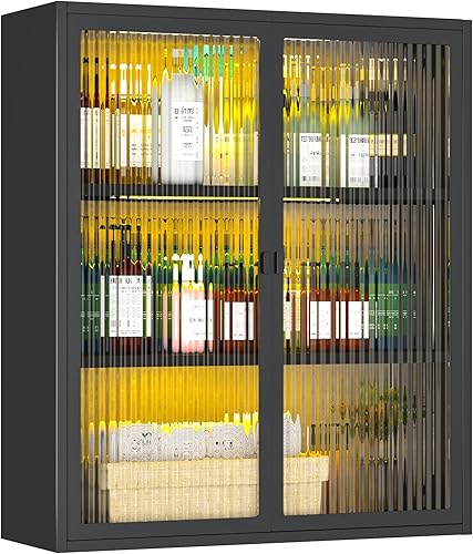 OSEILLC Aparador de bufé, aparador y buffet con almacenamiento, gabinete decorativo con puerta de cristal, aparador Credenza con estantes