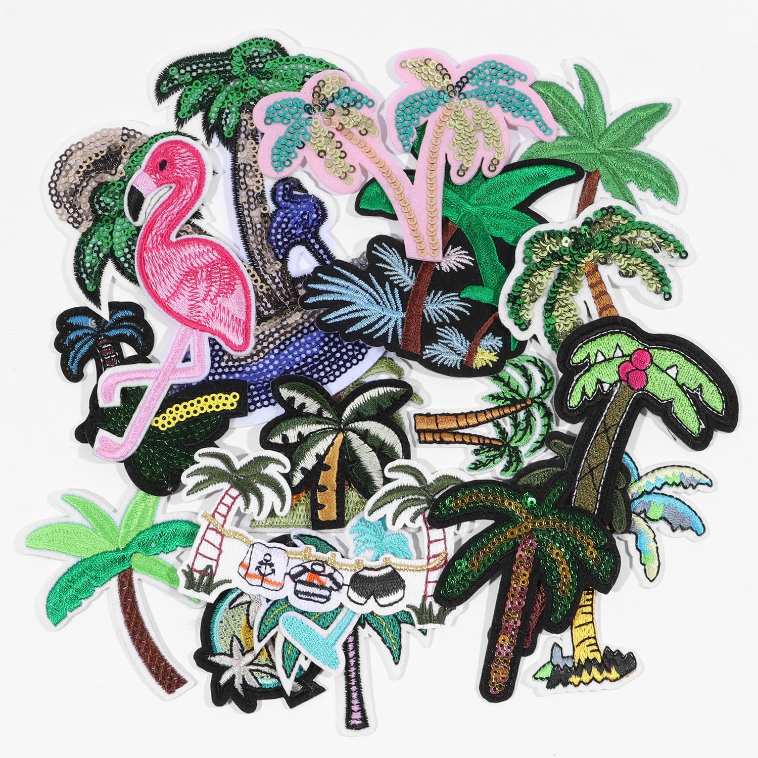 20Pcs Embroidered Patches, Sew on/Iron on Patches, Hawaiian Theme Sew Applique Patches for Backpacks, Pants, Clothes, Jeans, Jackets, Hat (Coconut Tree Set)