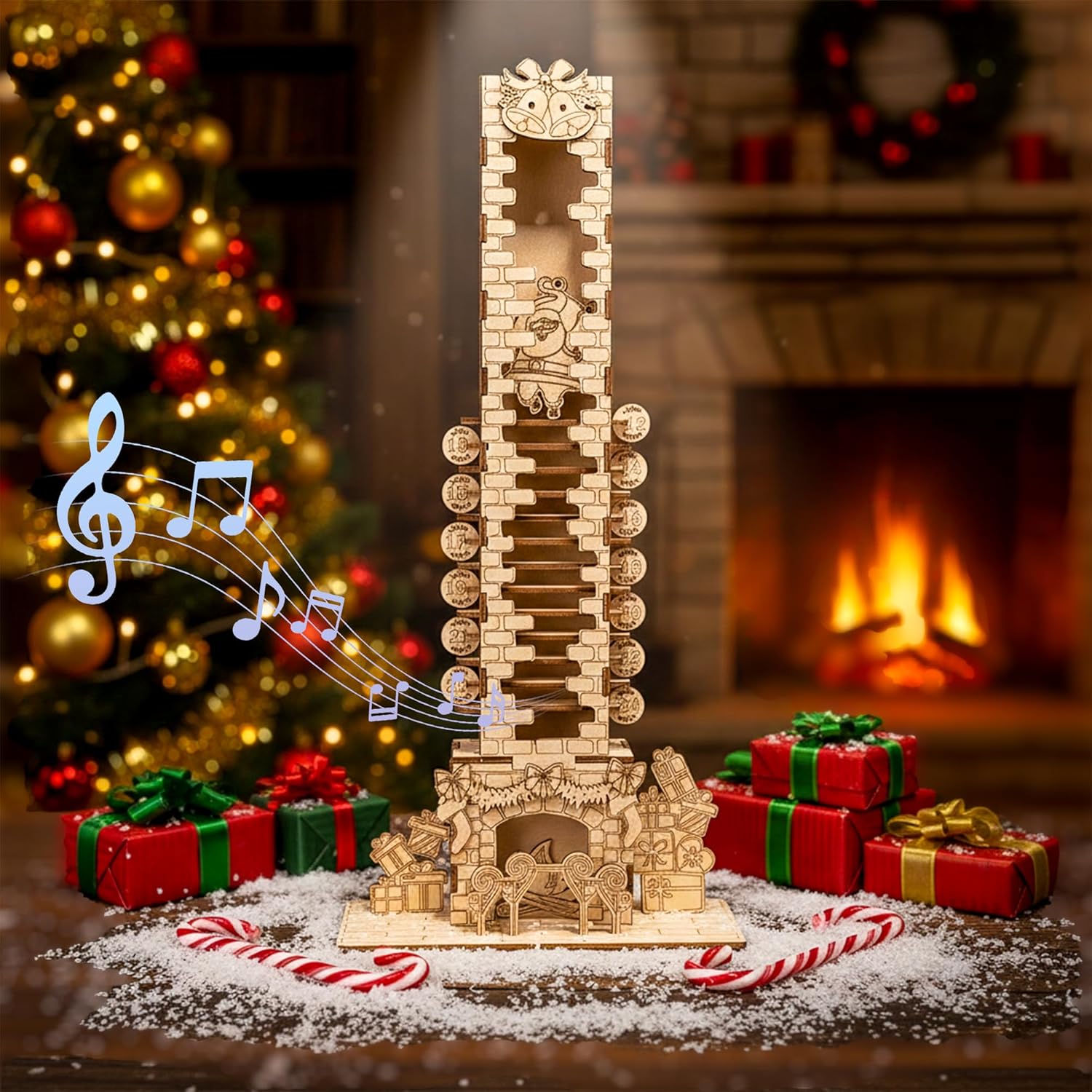 3D Wooden Puzzle Christmas Tree Music Box – 61PCS DIY Wooden Craft Kit for Adults & Kids, Handmade Xmas Tree House Model with Rotating Music, Creative Decor