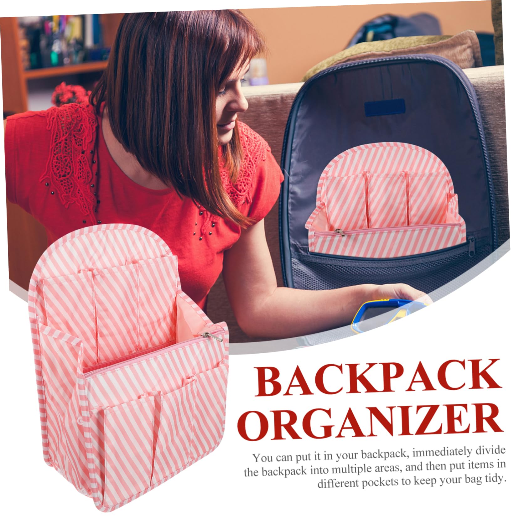 FOMIYES Organizador de Mochila Grande, Nylon Rosa, Bolsa Interior