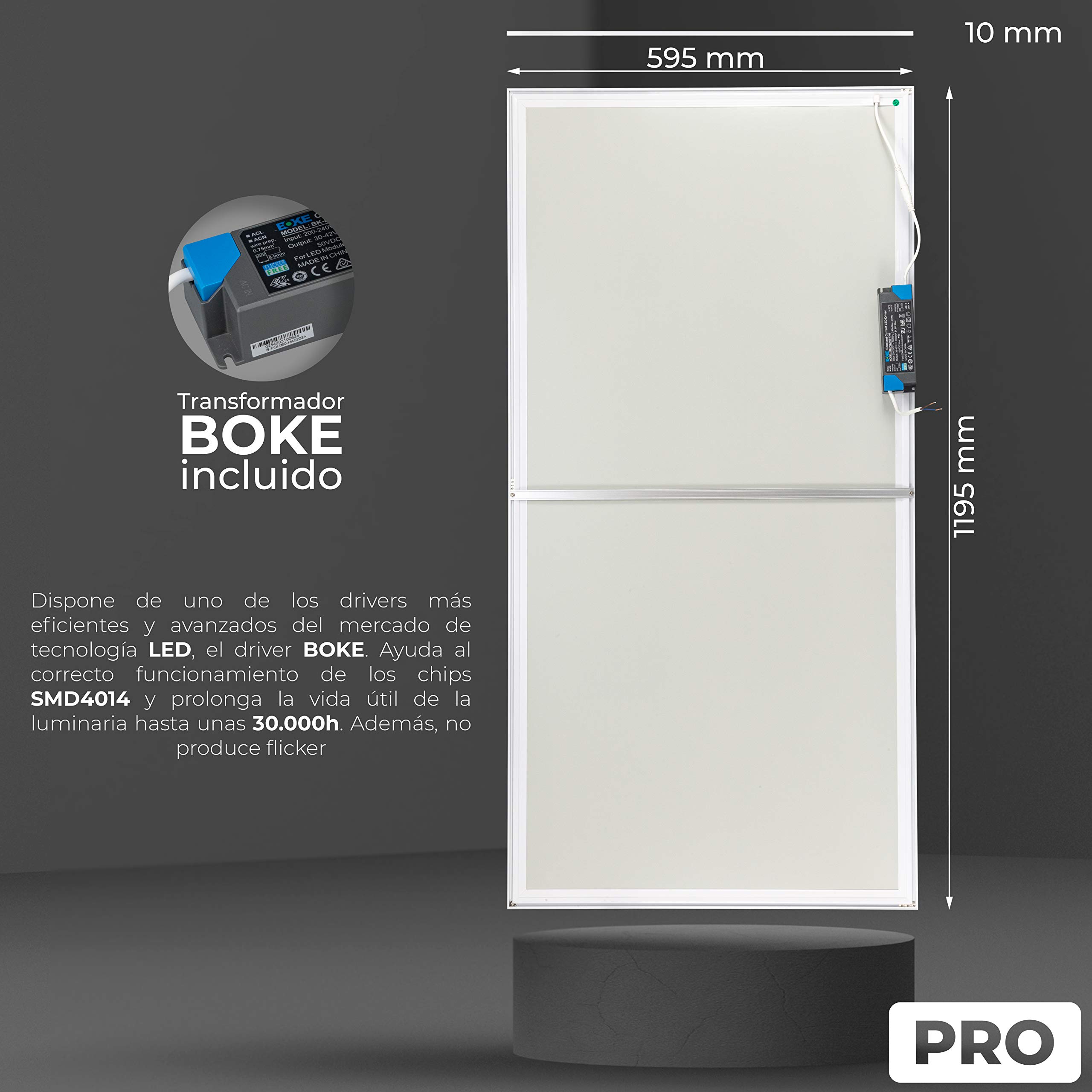Popp® Panel LED PRO 60W con lente PMMA, 220V, 6000Lm, IP40 Blanco 60x120cm *(Driver LIFUD incluido) No flicker no requiere tornillos instalación, para techos desmontables(60x120cm Pack 2, 4000K)