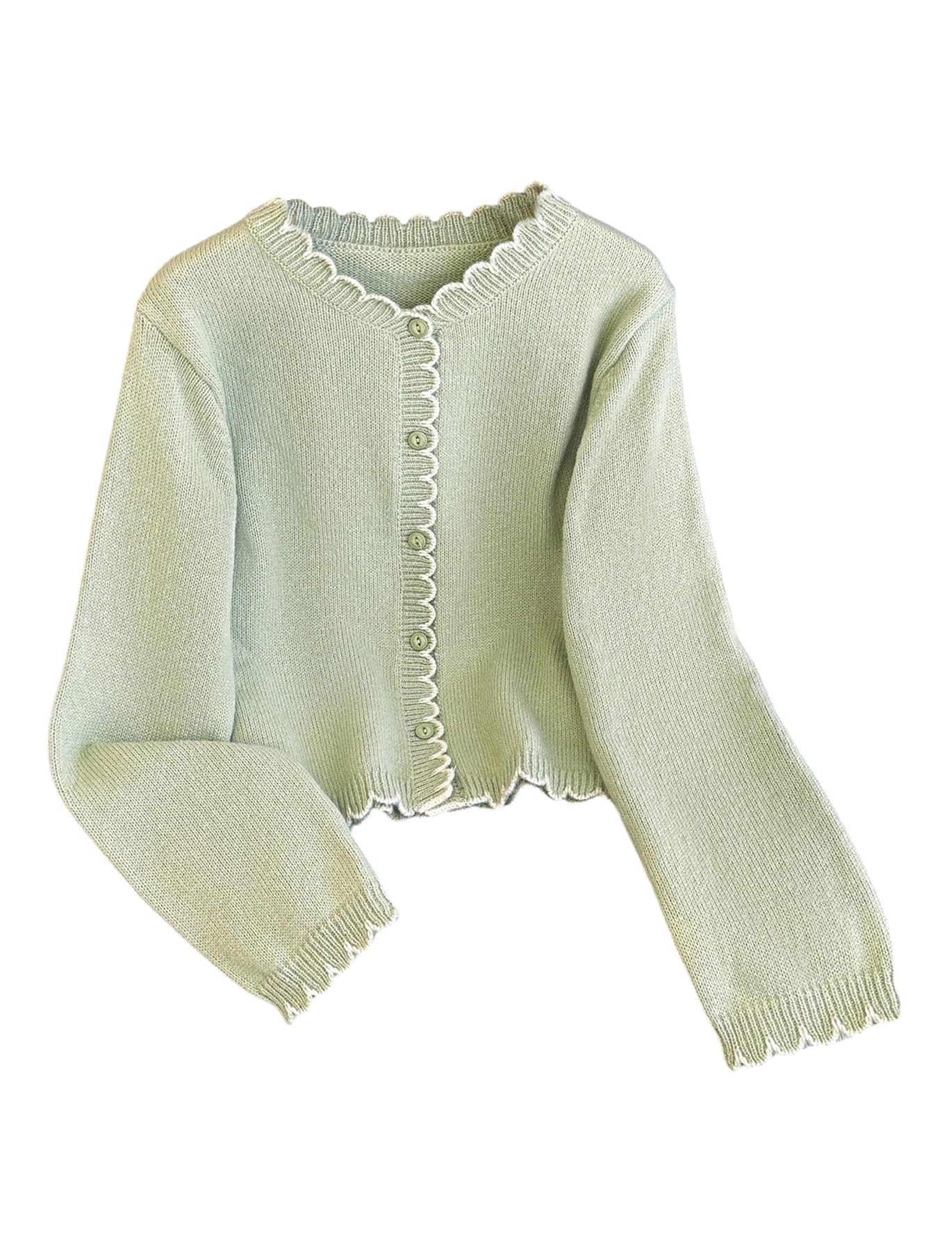 SHENHE Womens Button Down V Neck Cardigan Long Sleeve Scalloped Sweater Fall Knit Cardigan