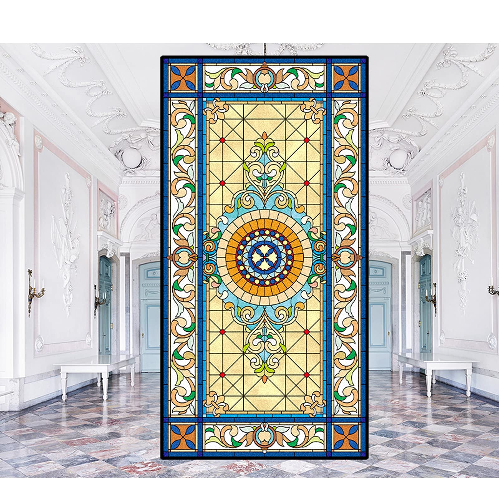 Church Stained Glass Window Film European Art Glass Film Stained Window Opaque Sticker Self Adhesive/Static Cling Decor Privacy,F,60x120cm(24"x47")