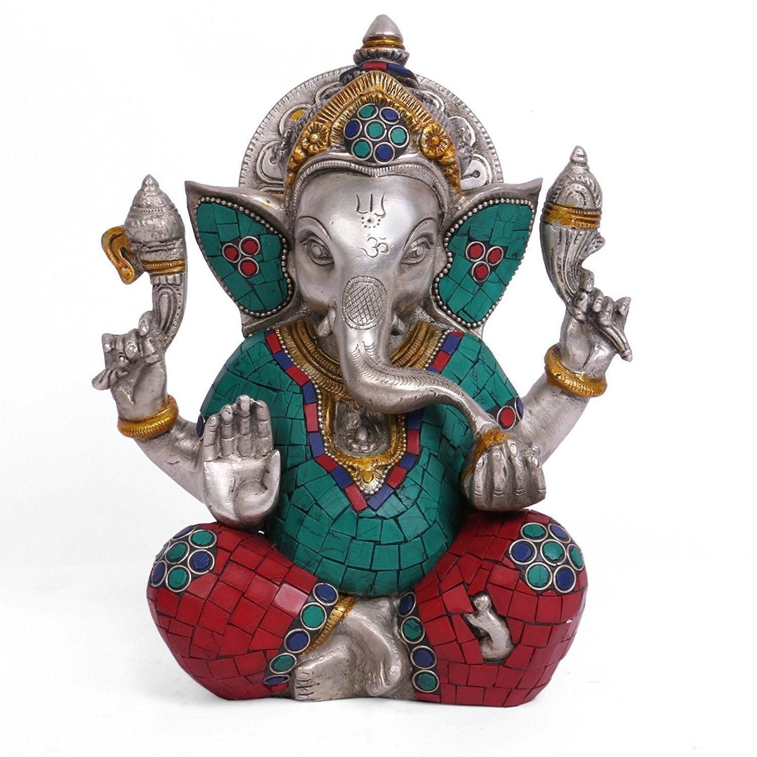 Collectible India Lord Taj Ganesha Statue - God Ganesh Idol Hand Carved Brass Sculpture - Ganpati Murti Figure