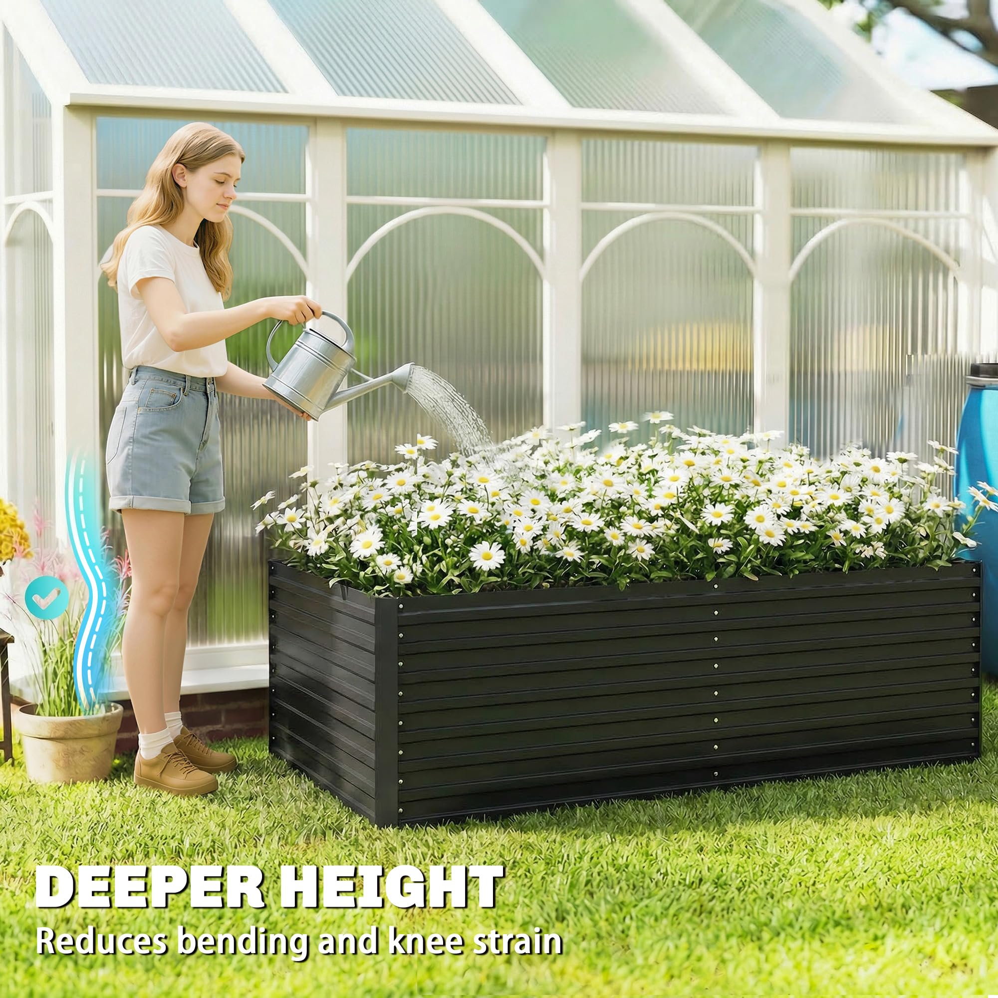 Outsunny Set of 2 Galvanised Raised Garden Bed, 6 x 3 x 2 ft Metal Garden Bed with Safe Edging, Outdoor Elevated Planter Box for Vegetables, Flowers, Herbs, Dark Grey - 5