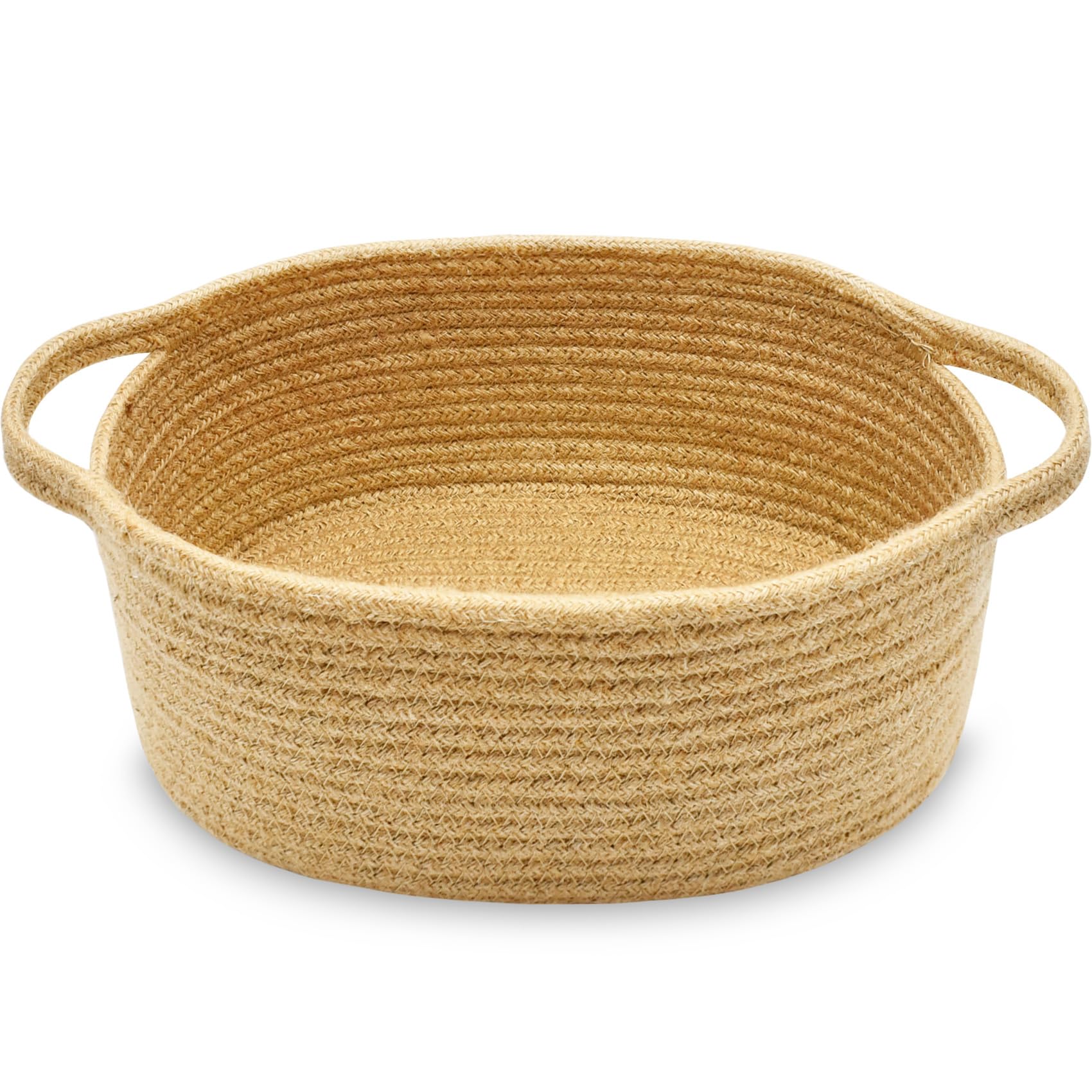 ABenkle Small Basket with Handles - Decorative Durable Rope Woven Storage Bin Shelf Storage Organizer Cube, Easter Baby Gift Basket, 12"x8"x5"