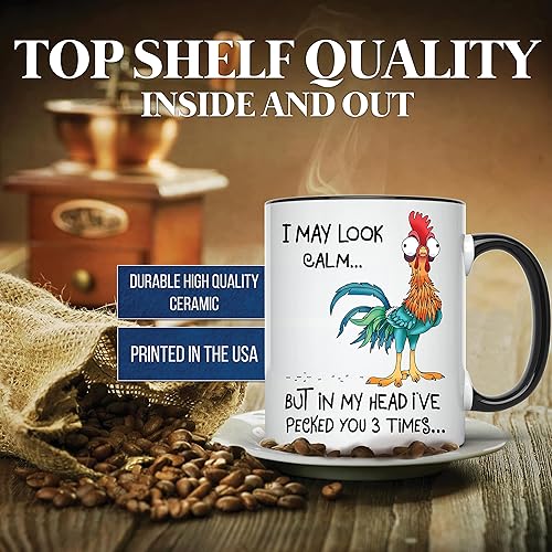Miniatura 3 de I May Look Calm But In My Head Ive Pecked You - Taza divertida para amantes de los pollos - Taza de café de gallo - 11 onzas - KOSOQ1