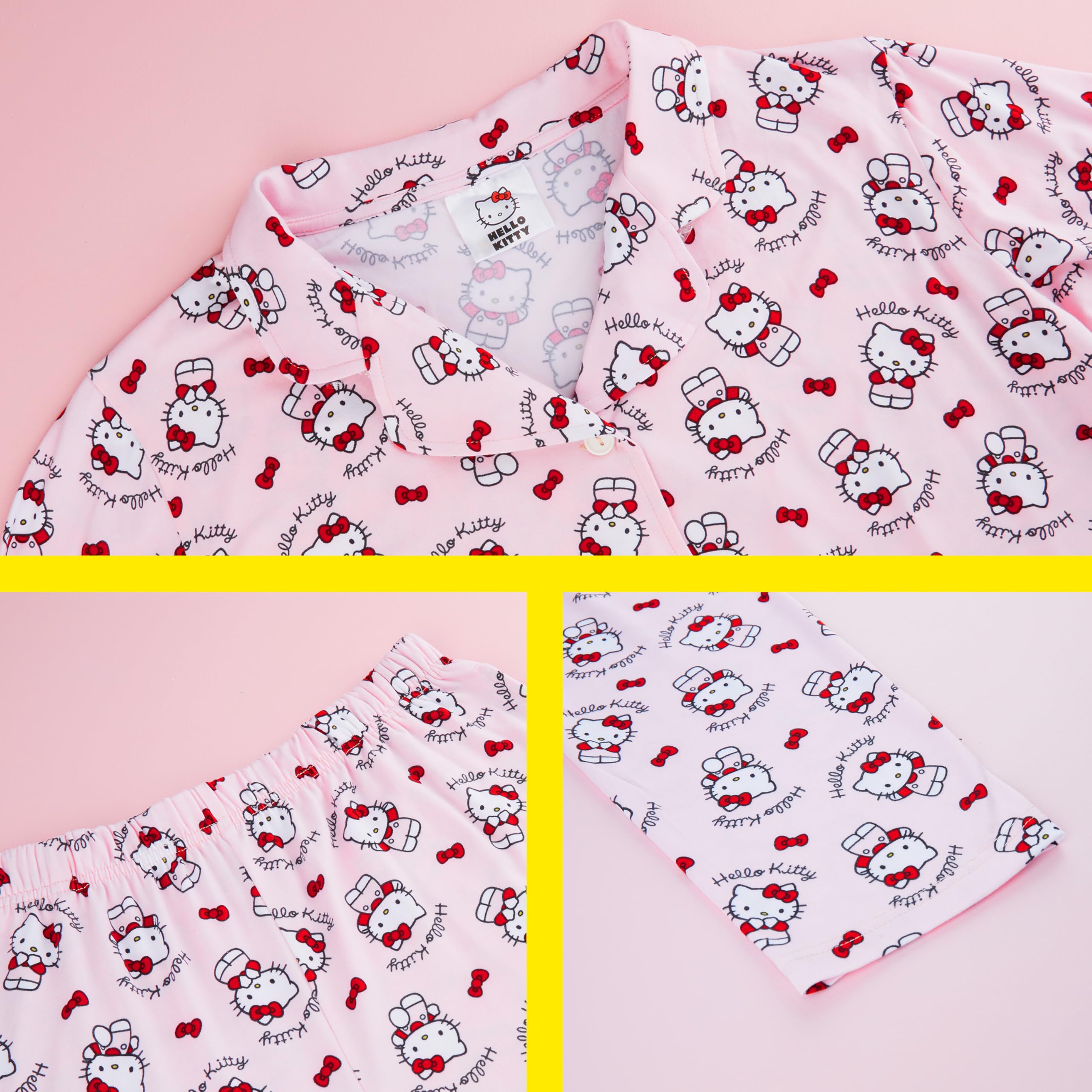 Hello Kitty Sanrio Pyjama Fille et Ado, Ensemble Haut et Bas, Tenue de Nuit Enfant Kawaii, Pyjama Hiver Doux et Confortable