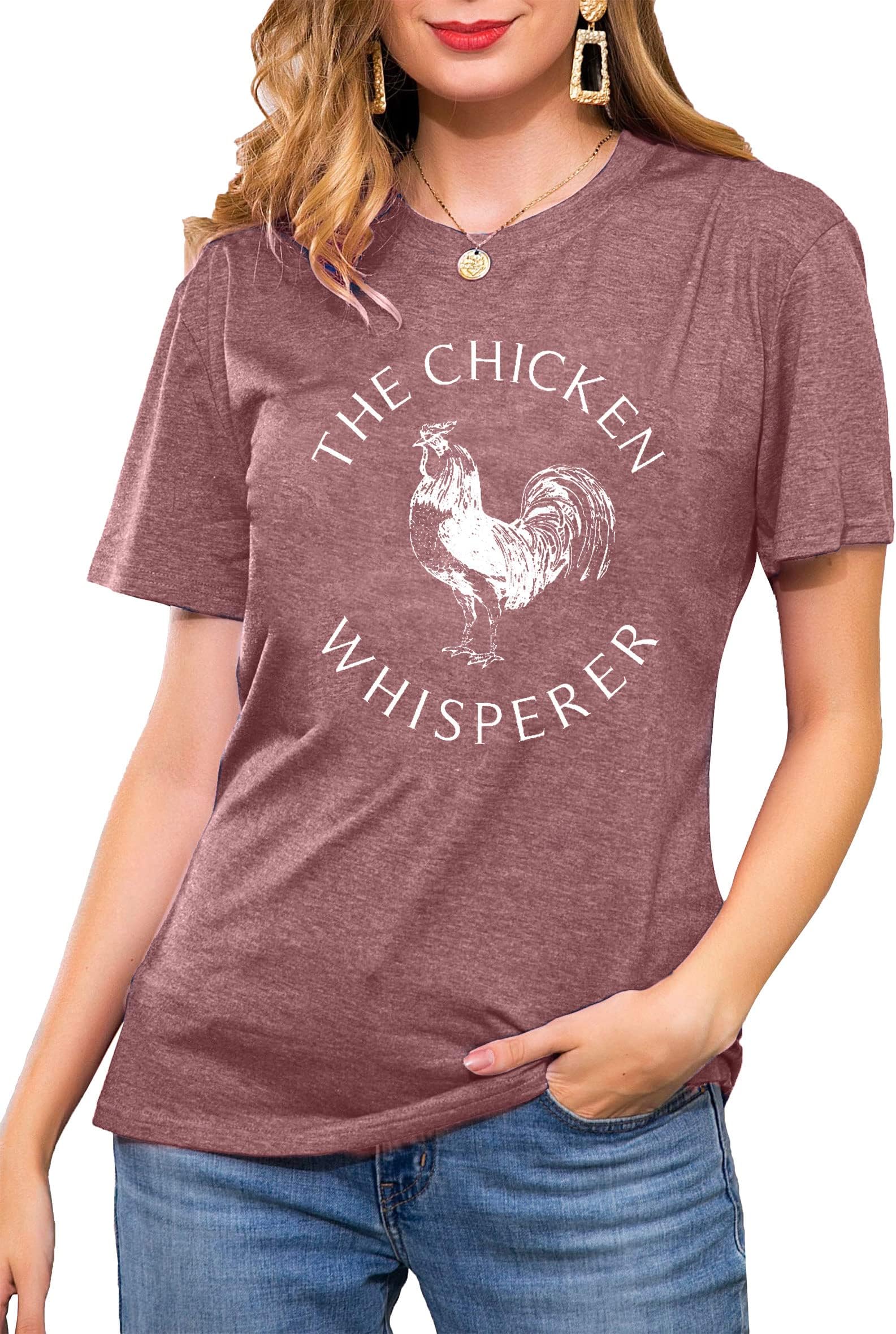 ASTANFYWomen Chicken Whisperer Graphic Letter Print T-Shirt Lover Farm Short Sleeve Novelty Tee Shirt