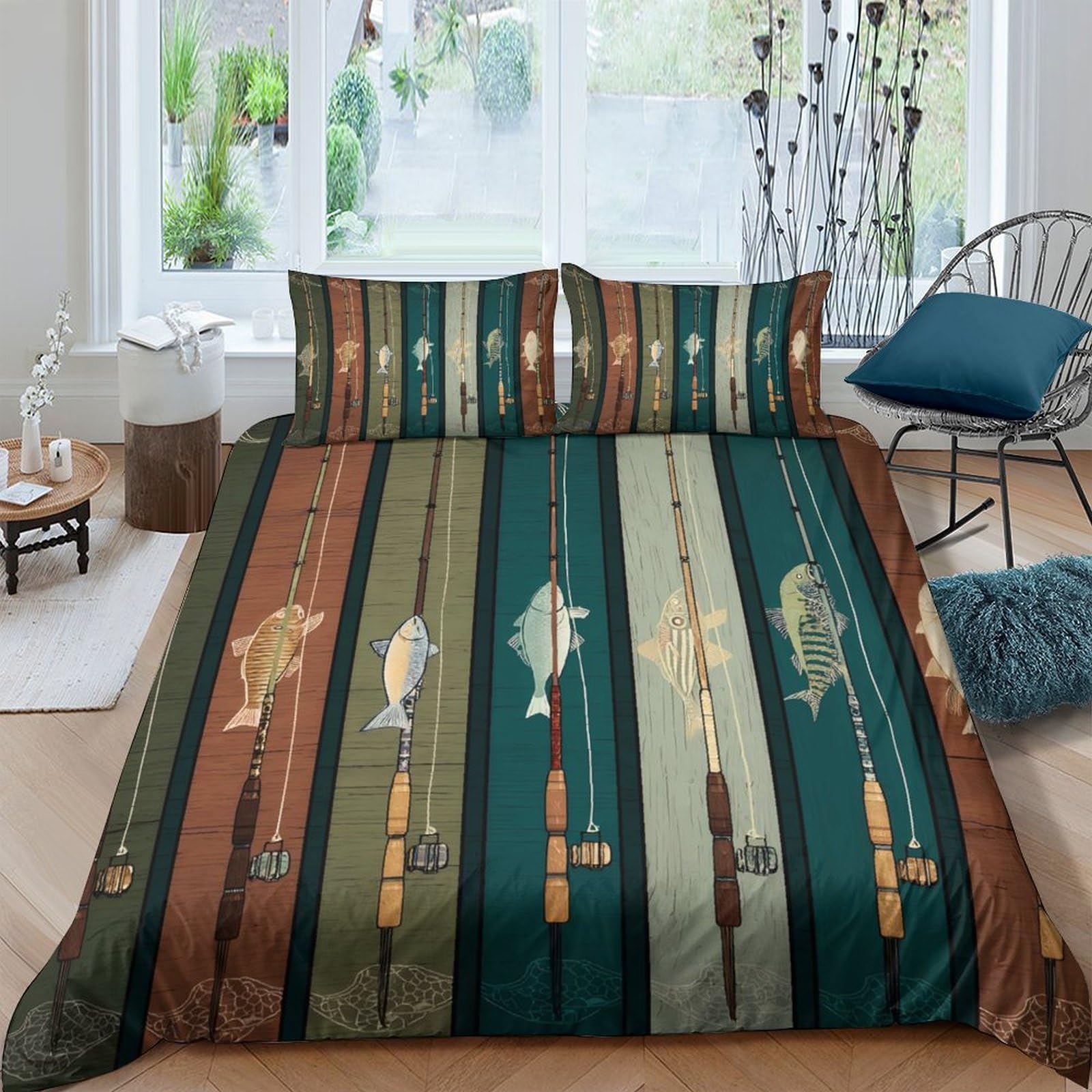 Ctjqhvkz Style-1 3D Printed Fishing Rod Fish Fitted Sheet Microfiber Soft Non-Slip Bed Sheet For Bedroom Guestroom Decor Easy Care Single（135X200cm）