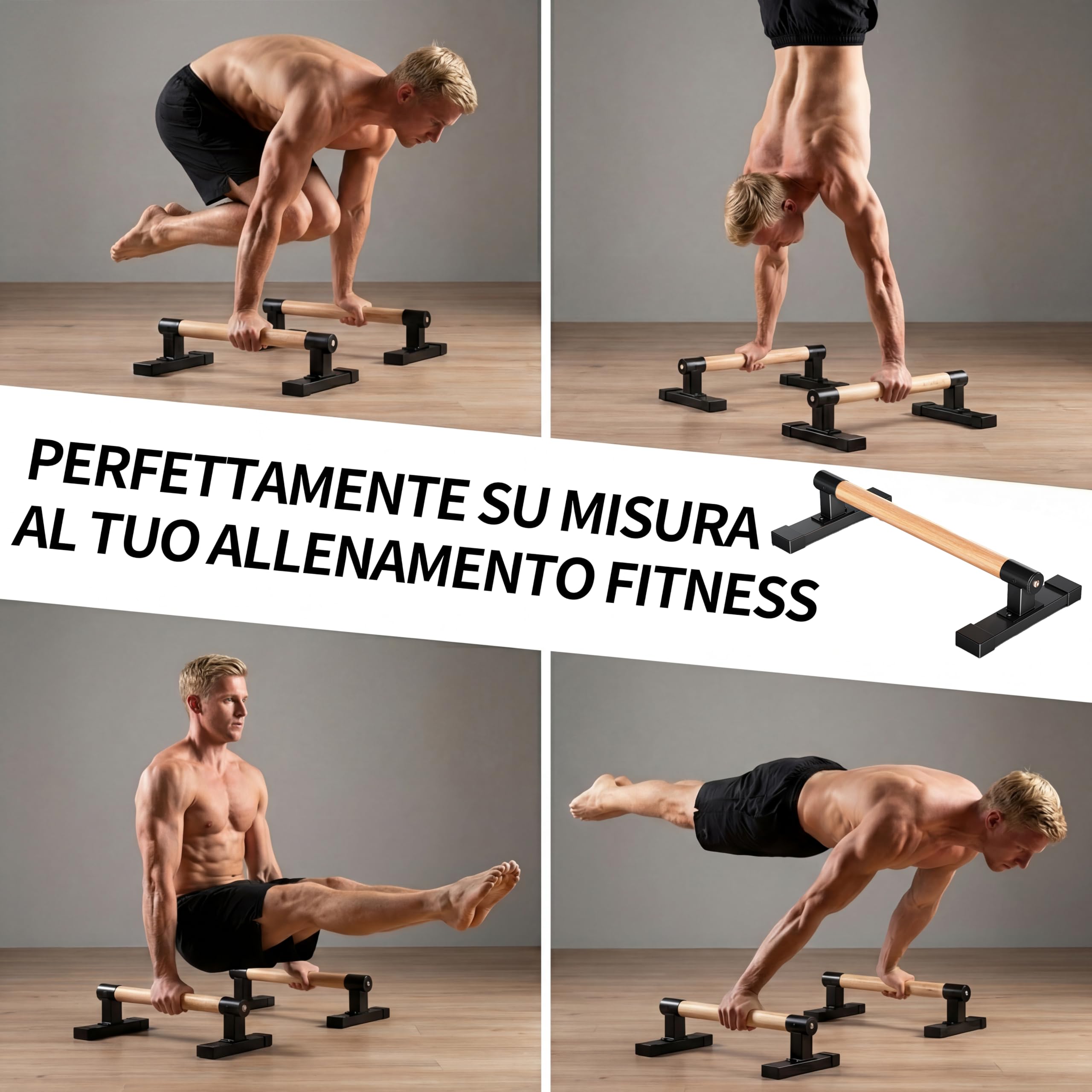 Barre parallele,Push Up Parallettes con Impugnatura in Legno per Calisthenics,verticali e allenamento della forza con manici in legno di faggio,attrezzatura fitness per dei muscoli de