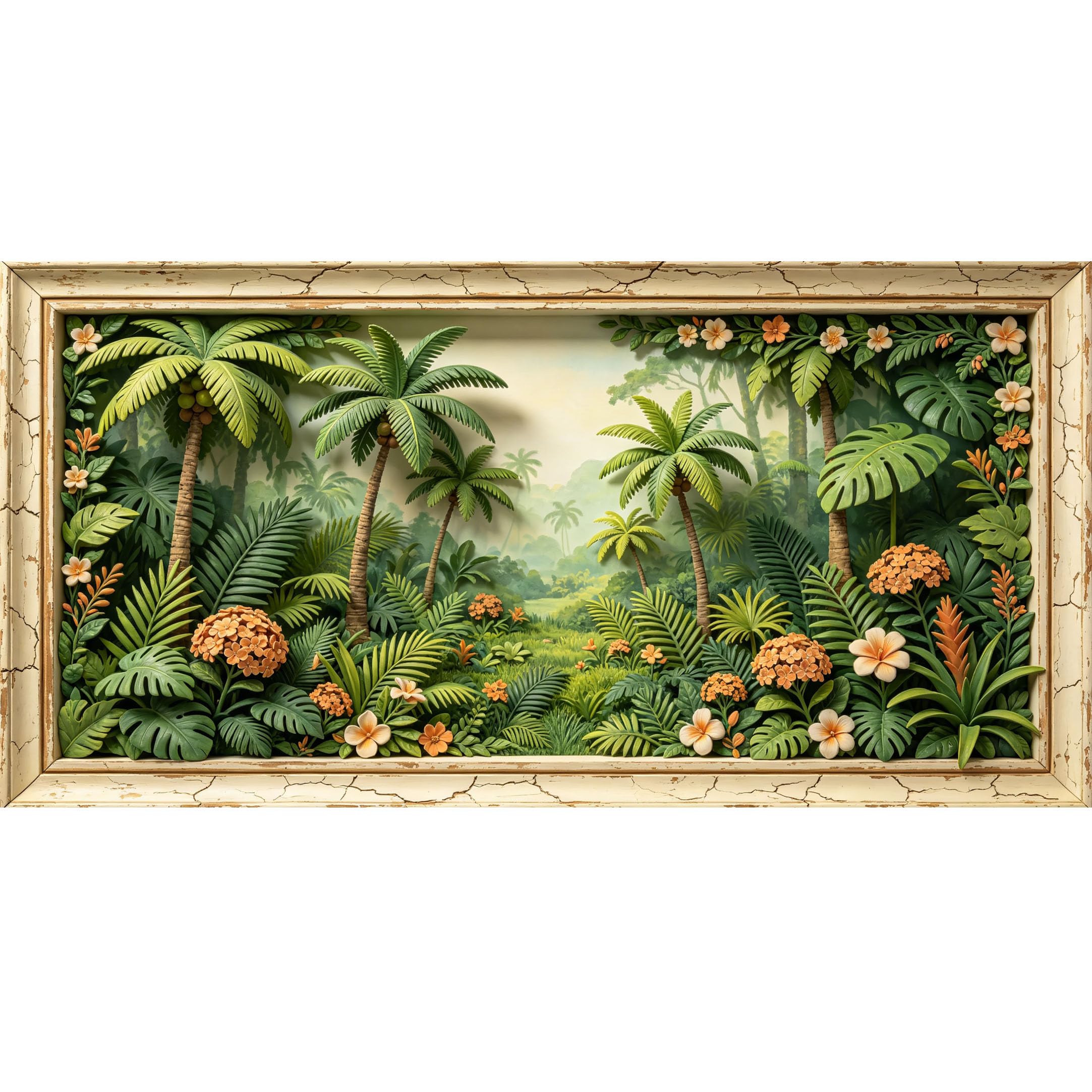 Agglomerix 3D Framed Wall Art Tropical Palm Tree Jungle Botanical Relief Effect Large Size SelfAdhesive Removable Wall Decor Prints Artwork for Living Room Bedroom Office