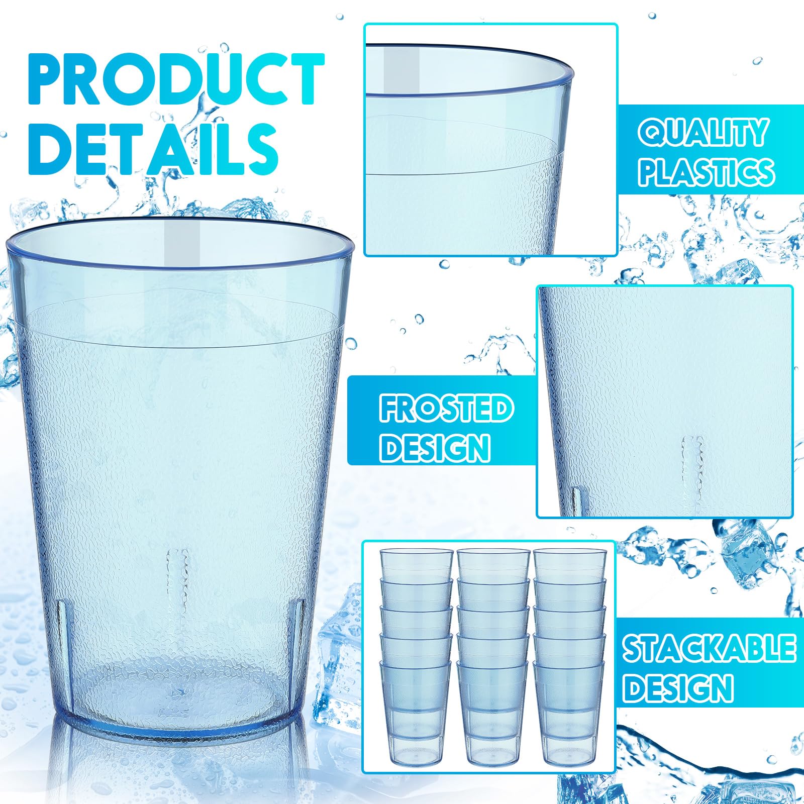 Amazon.com | Hoolerry 48 Pcs Plastic Drinking Glasses Set 5 oz Clear  Plastic Tumblers Stackable Frosted Cup Reusable Drinking Glasses Cups Bulk  for Weddings Party Restaurant Kitchen (Light Blue): Tumblers & Water Glasses