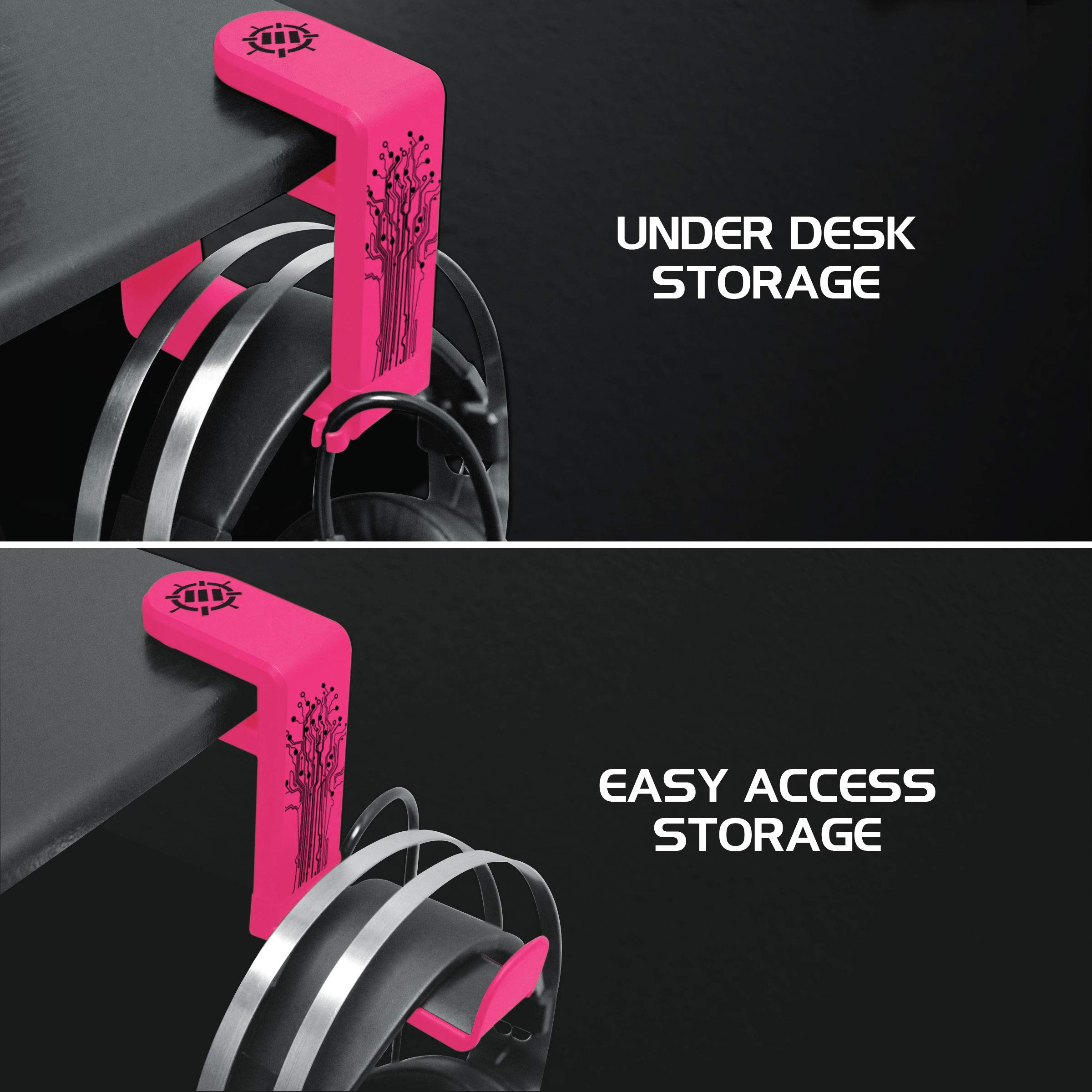 ENHANCE Supporto per Cuffie Gaming - Supporto Cuffie da Tavolo con Braccio Rotante Regolabile 360, Morsetto per Scrivania sul Design, Misura Universale e Organizer per Clip per Cavo Integrato - Rosa