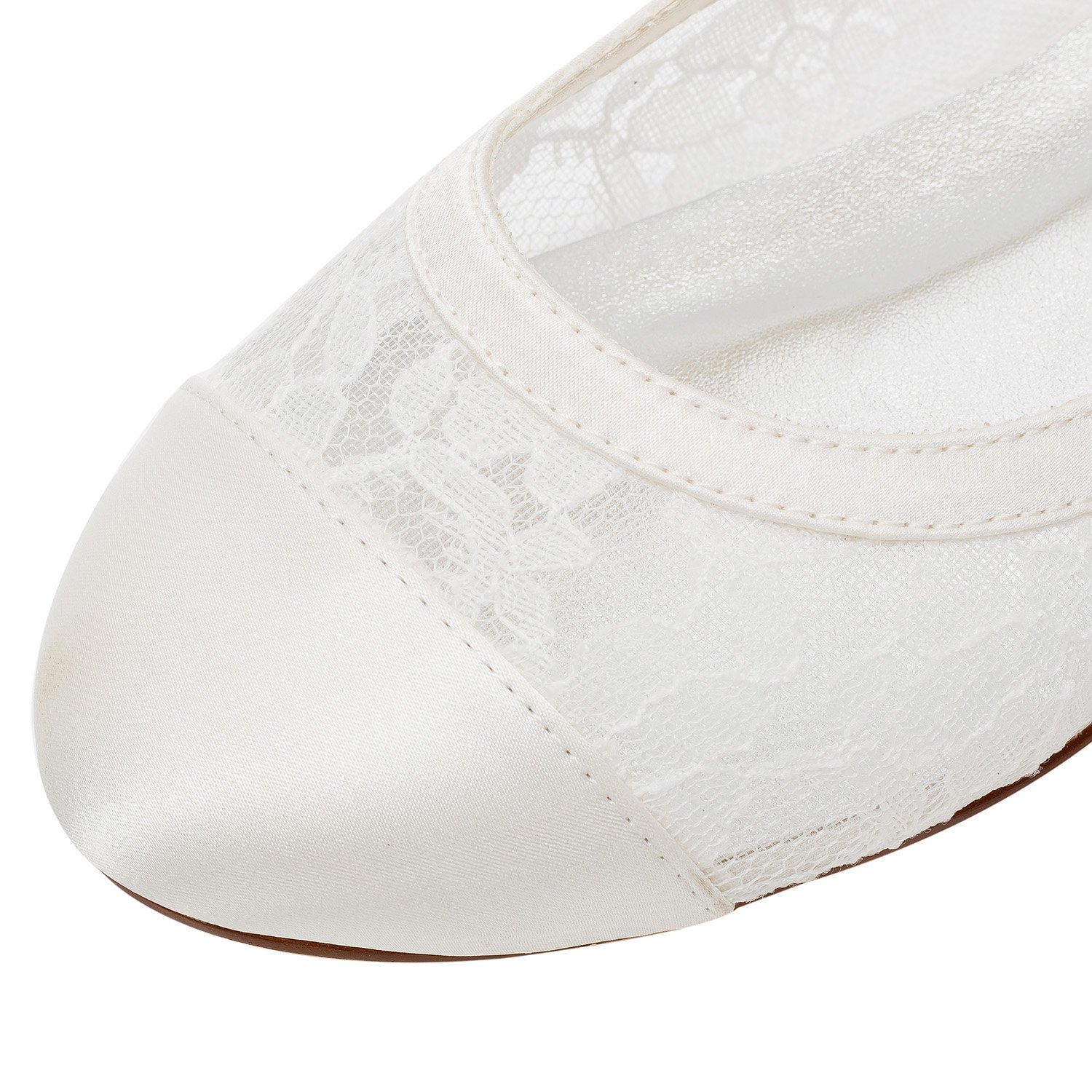 Spitze Hochzeit Schuhe Flache Elfenbein Pumpen Runde Slip-on Brautschuhe