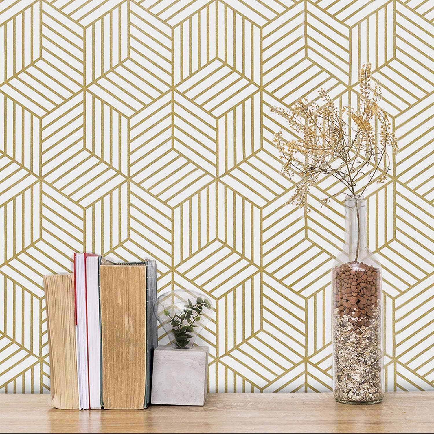 ZANIC Gold and White Geometric Wallpaper for Walls, Peel and Stick Self Adhesive Wall Stickers for Living Room, Bedroom, Furniture (Golden, 45 x 1200 CM) (B0D2SYFQZX) Amazon Price History, Amazon Price Tracker