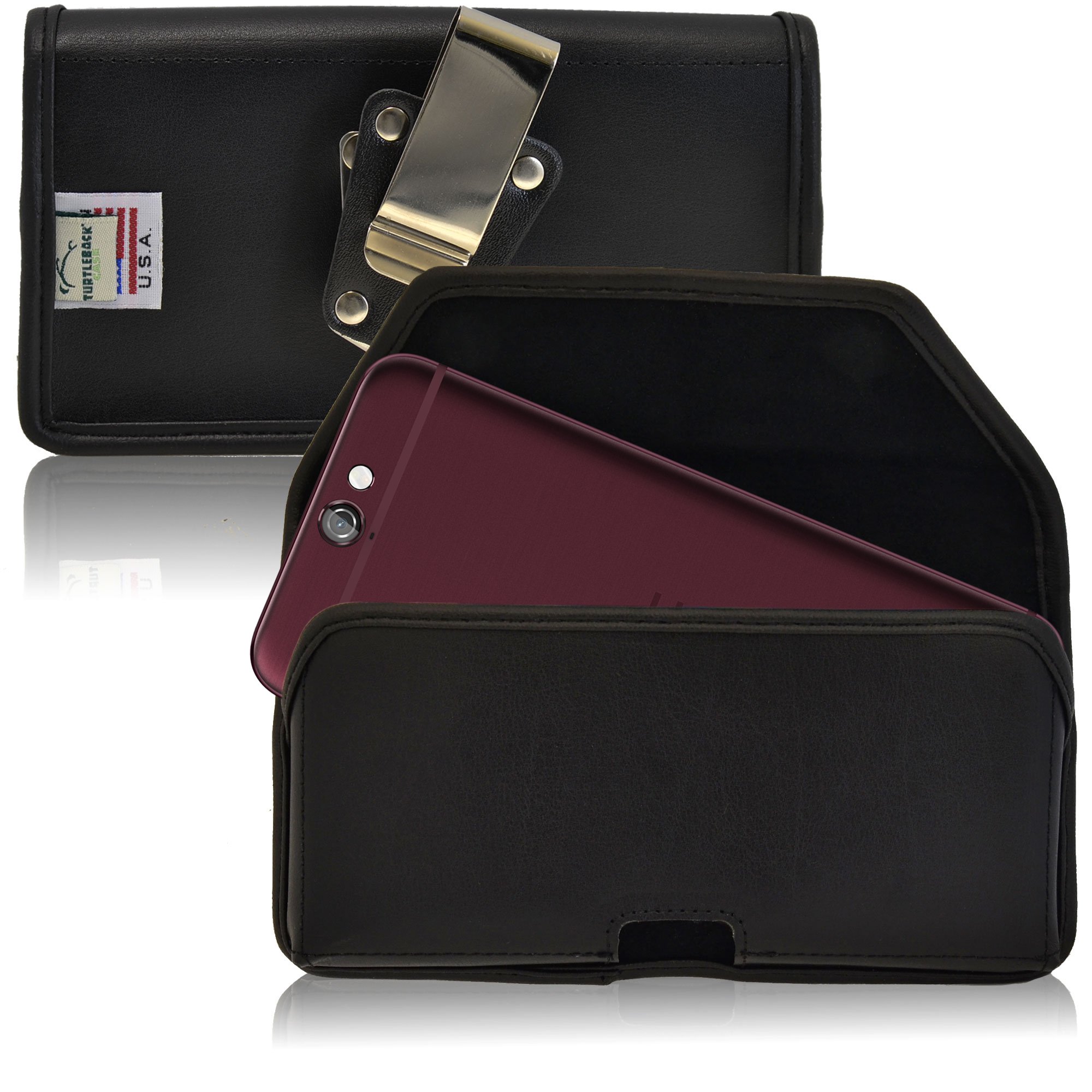 Turtleback Belt Case Made for HTC One A9 Black Holster Leather Pouch with Heavy Duty Rotating Ratcheting Belt Clip Horizontal Made in USA