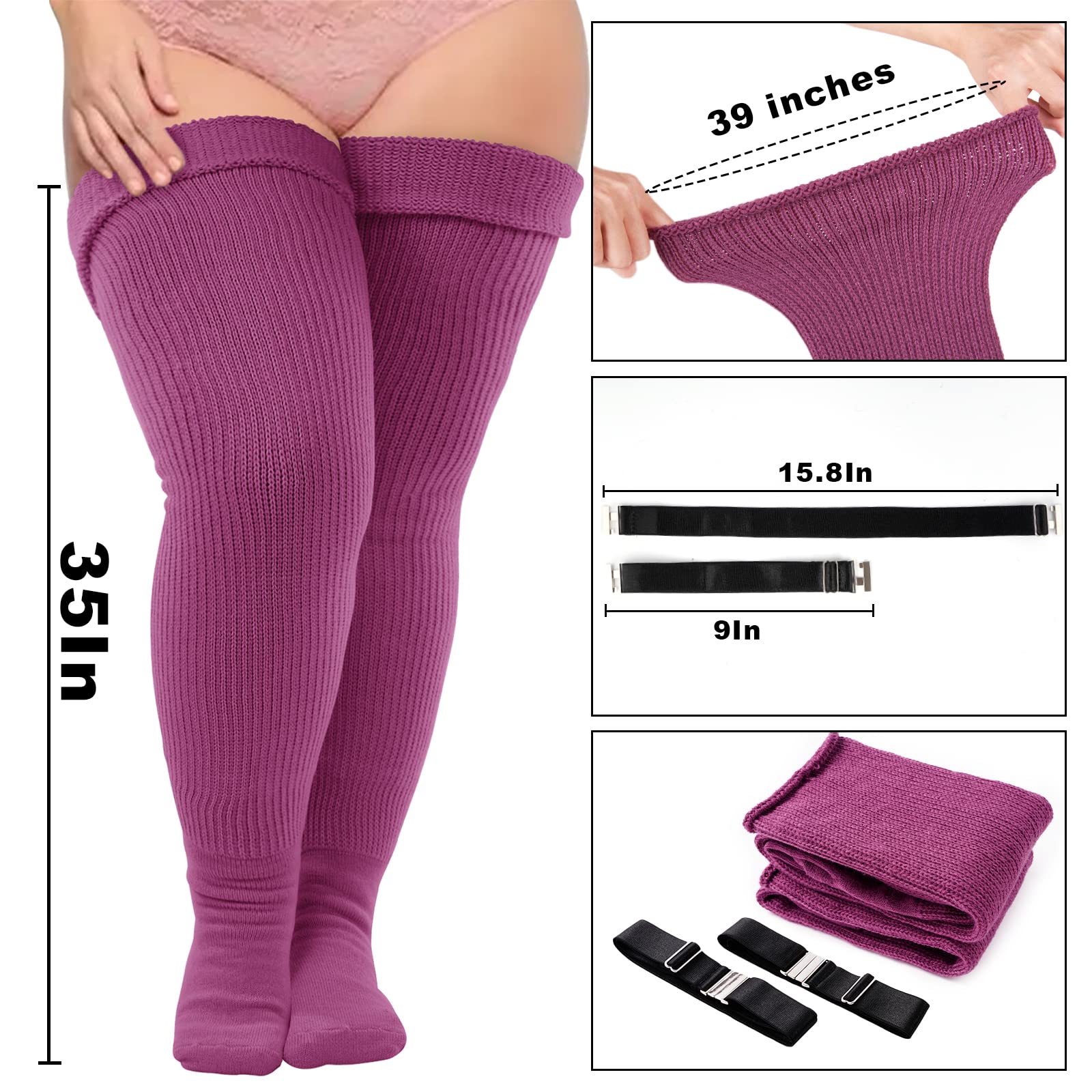 Neoviancia XXXL Size Thigh High Socks for Thick Thighs Women- Thigh Highs Widened Extra Long Thick Knit Socks