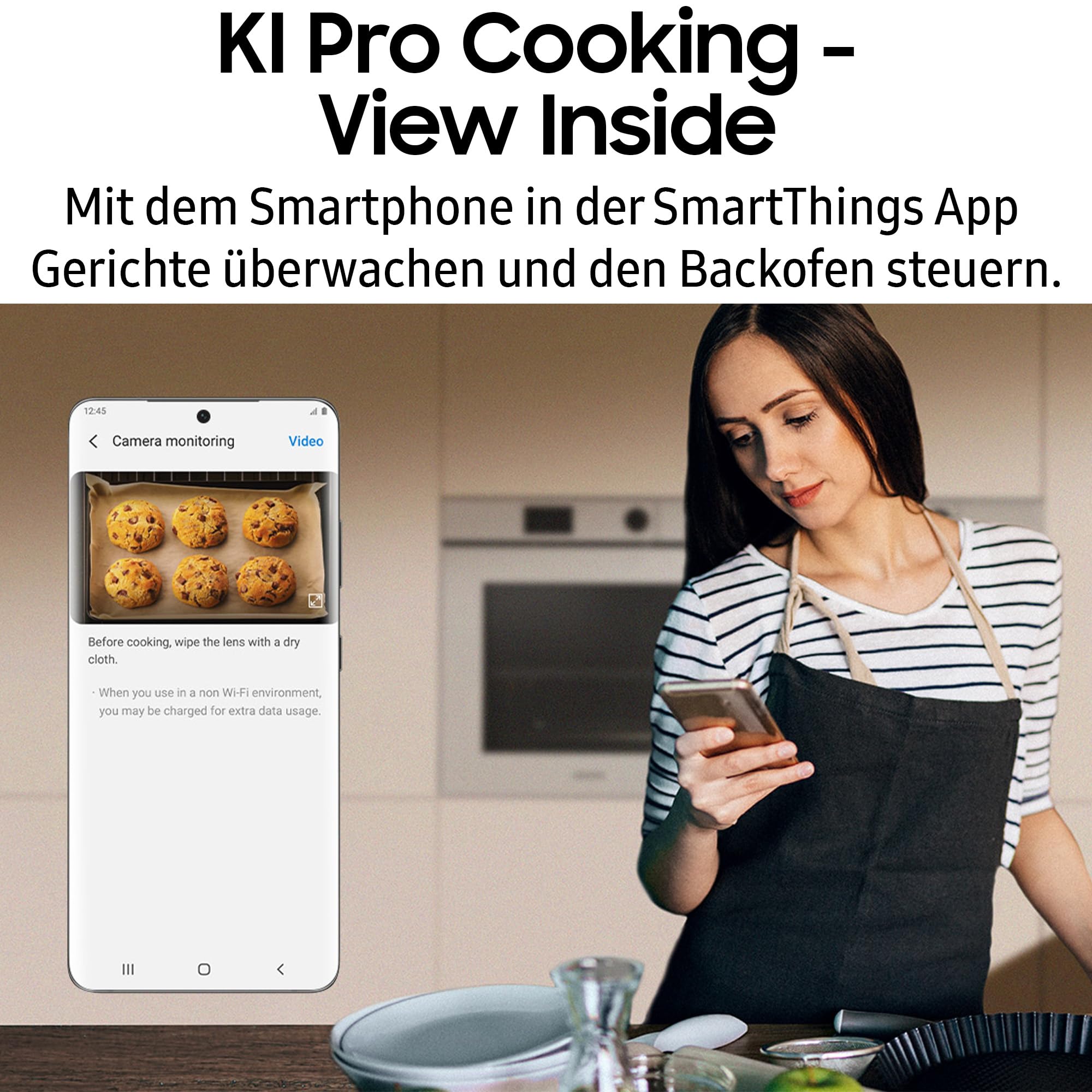 Samsung NV7B7997ADK/U1 Dual Cook Einbaubackofen, Dampfgaren mit 700-ml-Wassertank, 76 l, Pyrolytische Selbstreinigung, Automatische Türöffnung, Kamera, SmartThings Cooking, Air Fry, Schwarzes Glas