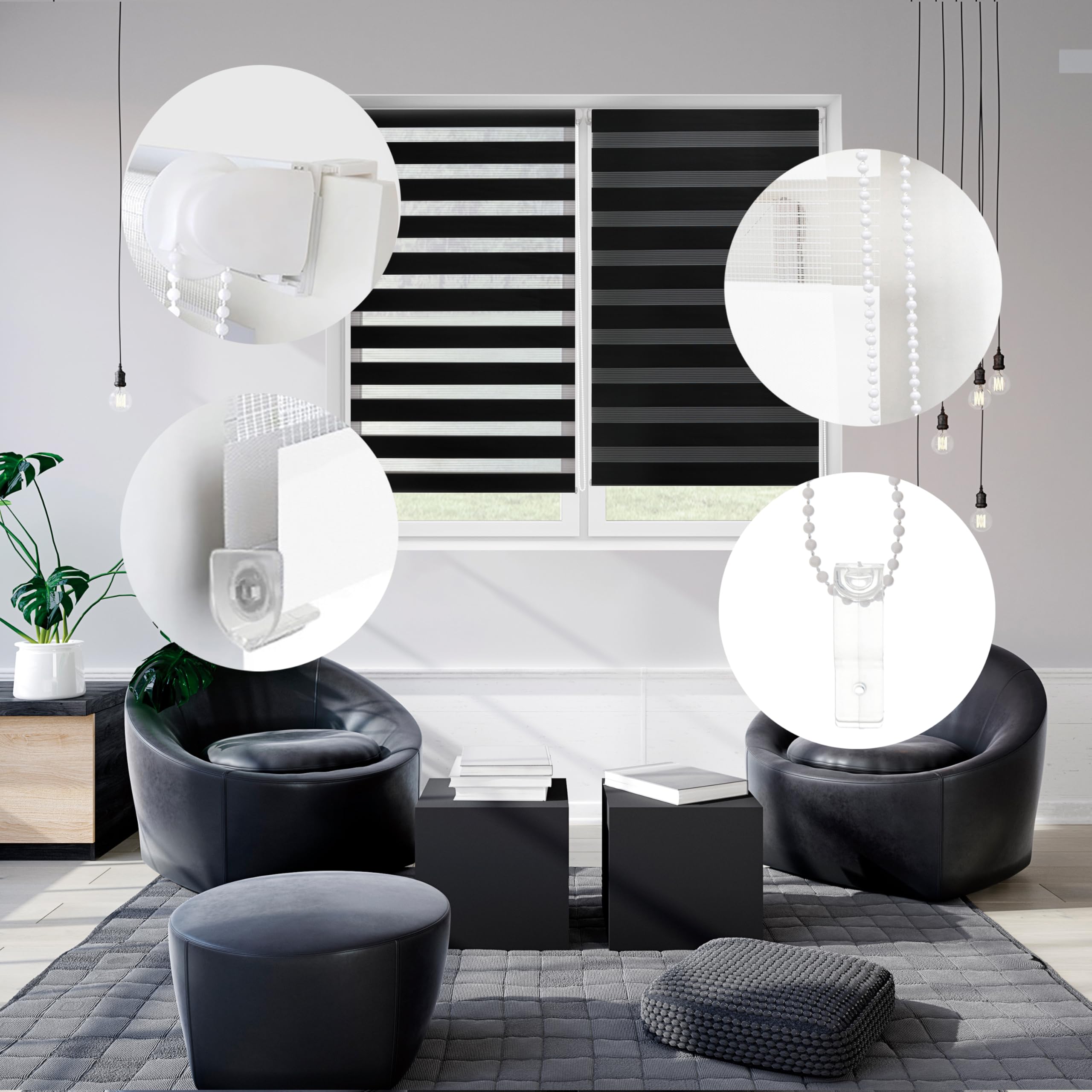 Blindecor - Indus doppelrollo klemmfix ohne bohren - duo rollo klemmfix Schwarz - 77 x 180 cm (Breite x Länge) Stoffgröße 74 x 175 cm – Bild 5