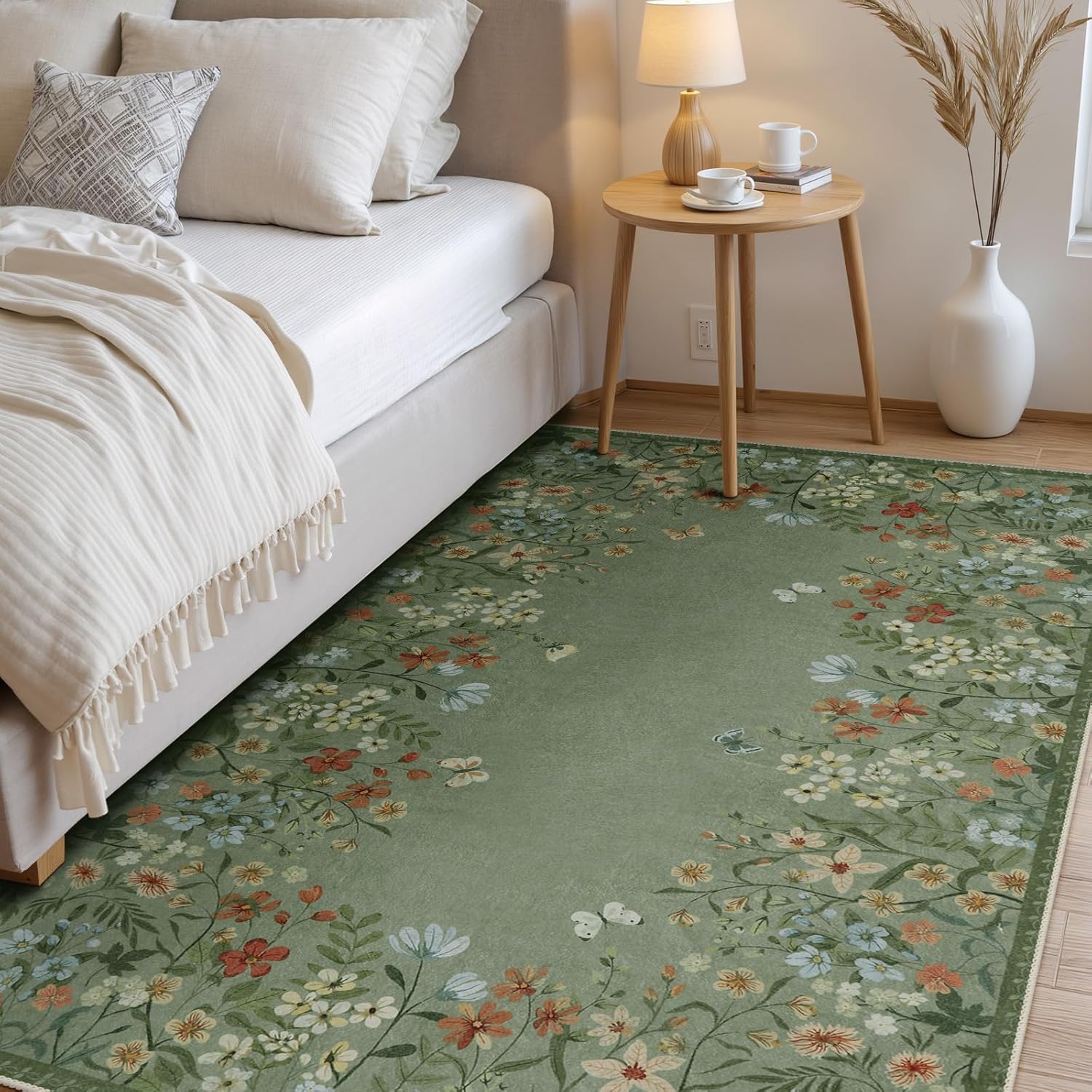 (Similar  to stock photo ) (size unknown ) Wonnitar Washable 5x7 Area Rugs, Green Floral Rugs for Bedroom, Non-Shedding Living Room Throw Rug, Botanical Dining Room Floor Carpet for Bedside Kids Girls Bedroom (Green,5'x7') 5' x 7' (Rectangular) Green