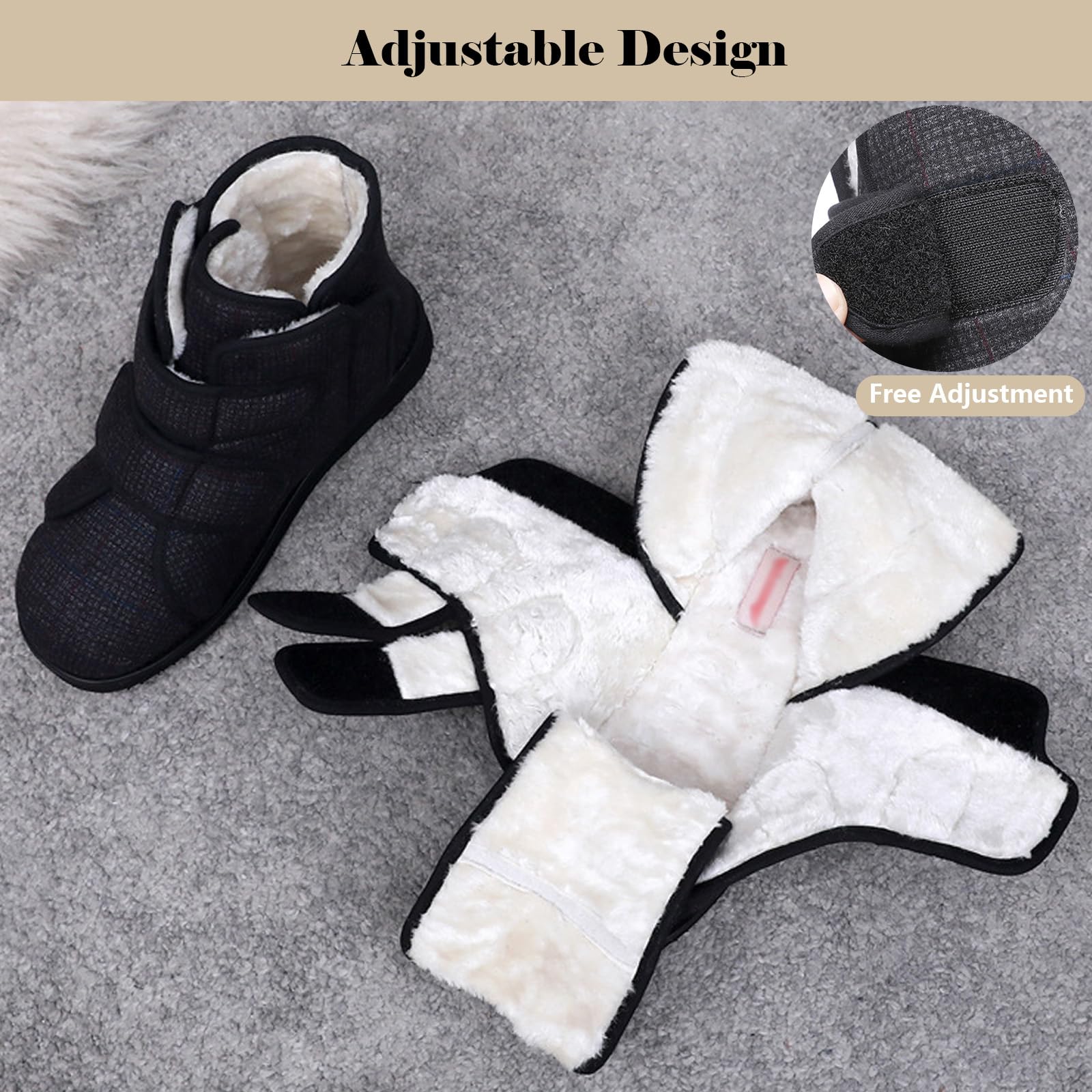 Stivali Ortopediche Uomo Donna, Invernali Caldo Peluche Regolabile Scarpe, Pantofole in Feltro Per Piedi Larghi, Suola in Memory Foam per Anziani