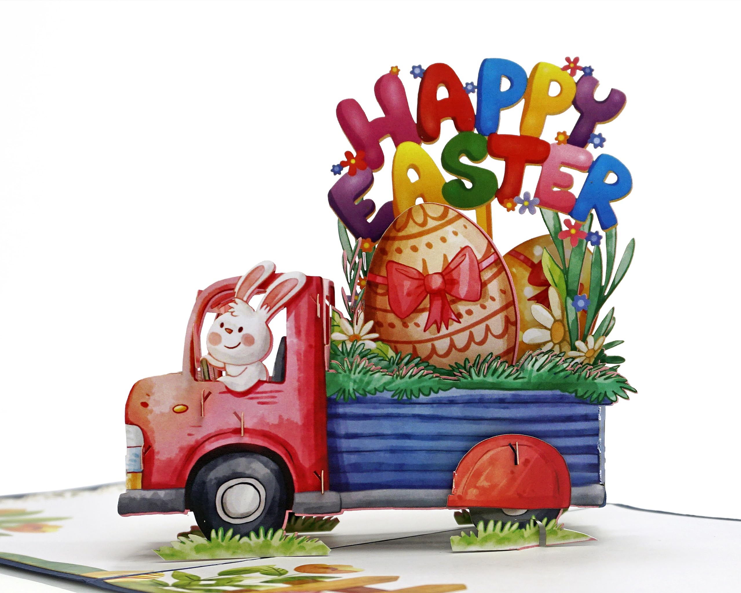 Senticut Happy Easter Bunny Truck Pop Up 3D card.A delightful surprise Easter greeting card for Kids,Children,Family and Friends. 15cmx15cm (Easter Truck)