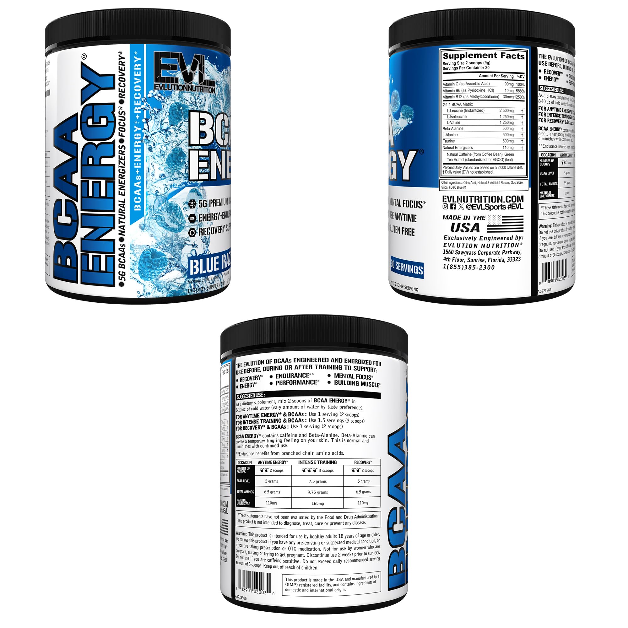 EVL BCAA Energy Amino Acids Powder with Natural Caffeine - Blue Raz — Amazon image 9