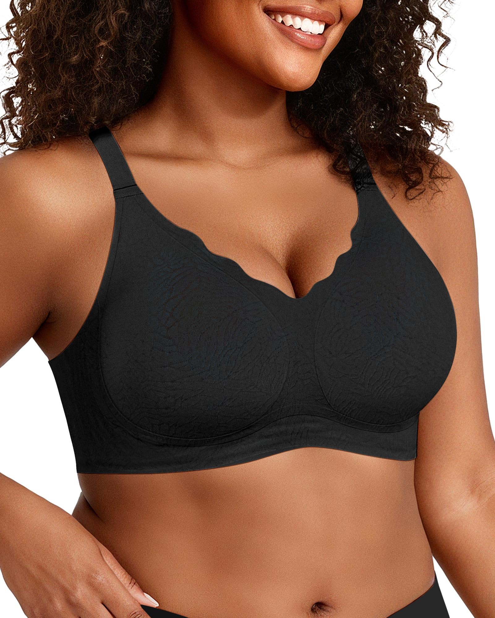OEAK Womens Wireless Bras Push Up Support Full Coverage Bralettes No Underwire Bra Comfortable Everyday Seamless Tshirt Bras Jcquard Black S