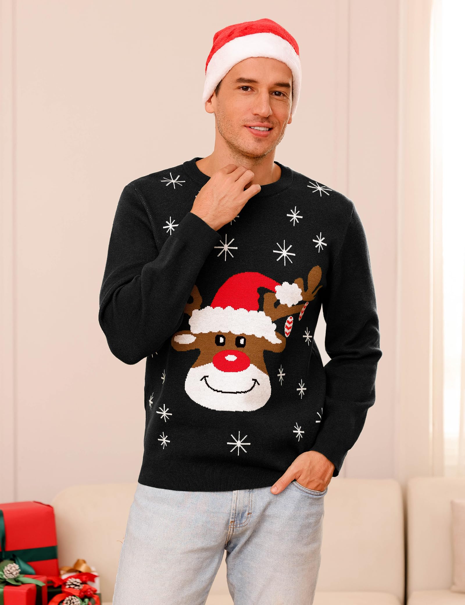Aottori Weihnachtspullover Damen Weihnachten Pullover Herren Rundhals Lustig Weihnachtspulli Strickpullover Unisex Weihnachts Pullover Sweatshirt Familie Set