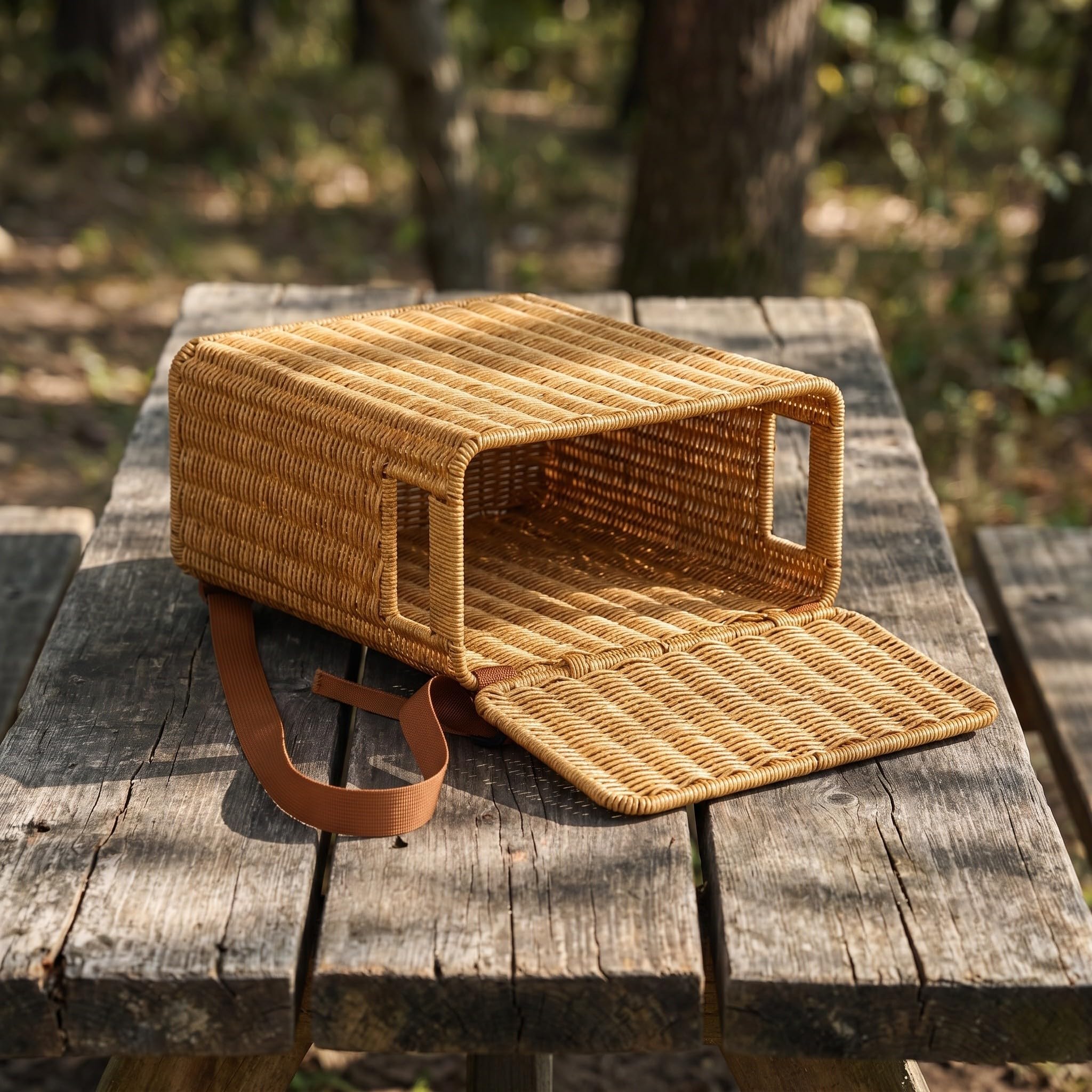 Alasum Cesta Ratán Sintético Ligera con Asas y Correas de Hombro, Diseño Alto y Estrecho con Tapa, Adecuado para Picnic y Almacenamiento en Casa