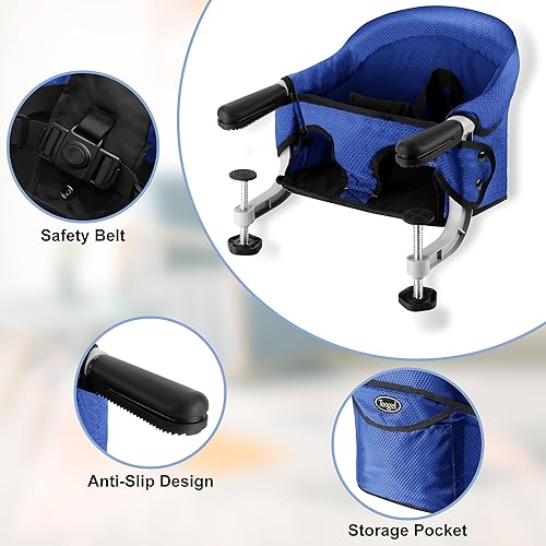 Miniatura 5 de Gancho rápido para silla de mesa alta con clip en la mesa de sujeción de la silla de alta carga, plegable, almacenamiento plano, fijación apretada,