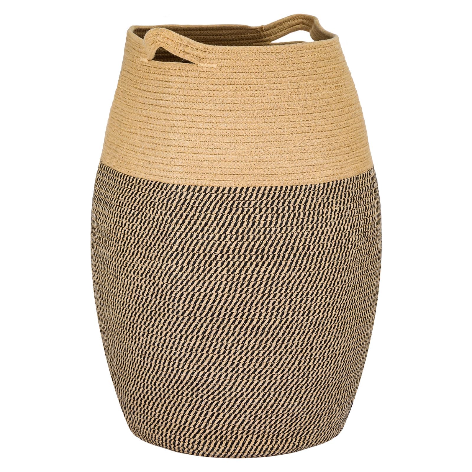 GREENSAPPIRE Cotton Rope Basket 105L Laundry Basket Basket Woven Storage Basket Dirty Clothes Basket Laundry Bin With Extended Handles Toy Storage Organiser For Storage Clothes Toys (Black + Jute)