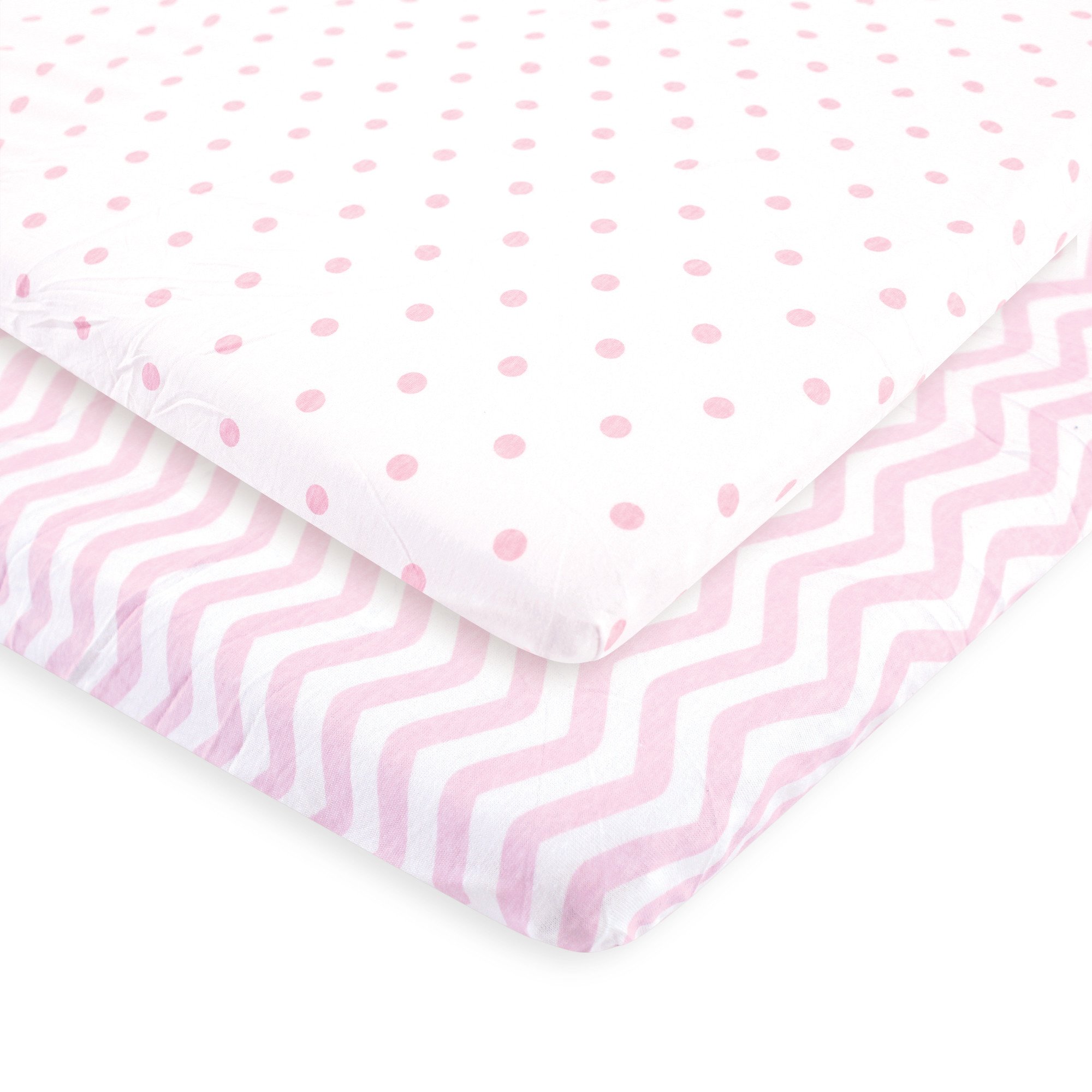 Drap housse playard Luvable Friends rose motif chevron pois pack de 2 pour bébé