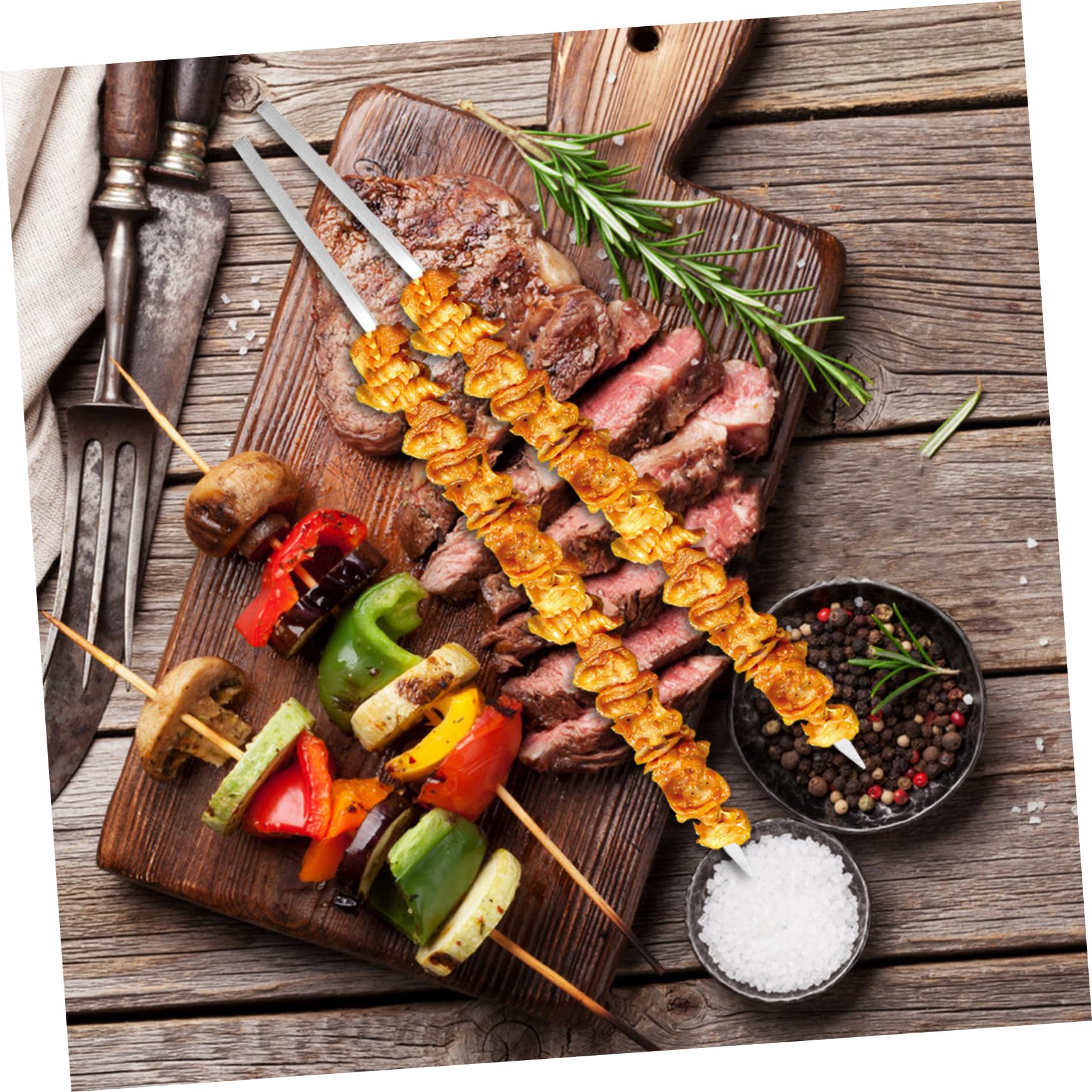 Brocheta para Asar 30 Piezas de Acero Inoxidable Reutilizable | Plata, Diseño Aislante del Calor y Agarre Cómodo, Firme para Carne y Verduras, 1 Juego