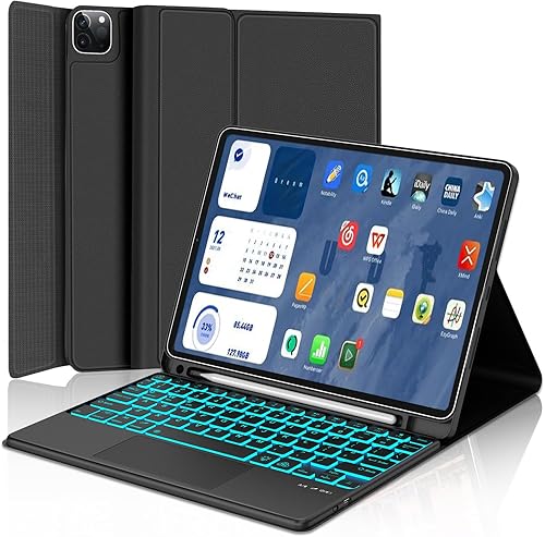 JADEMALL Funda para iPad Air de 11 pulgadas (M2) 2024 con teclado, panel táctil inteligente retroiluminado de 7 colores, funda de teclado Bluetooth
