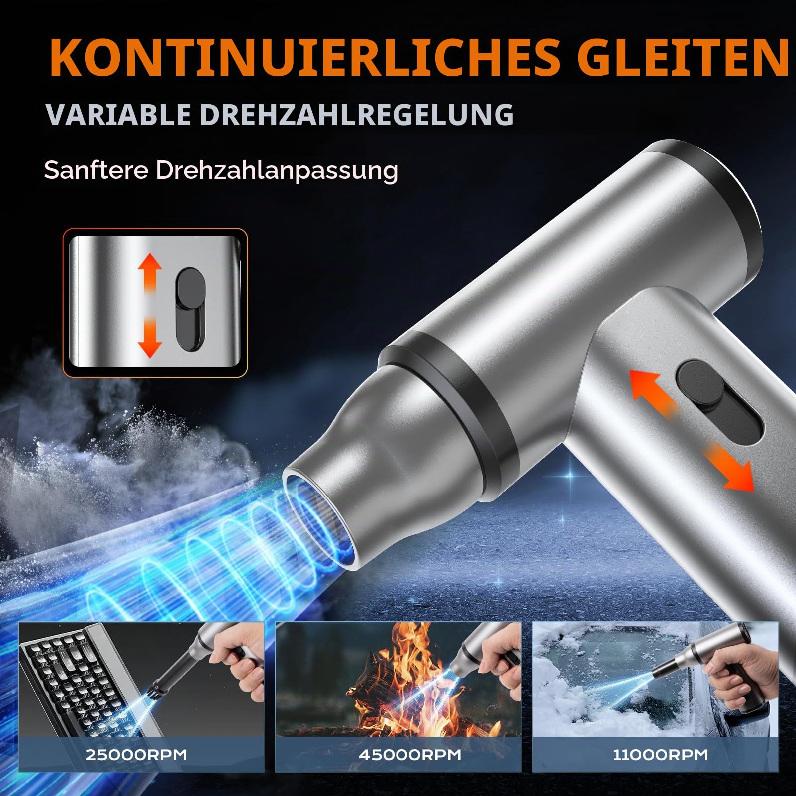 Elektrisches Staubgebläse Bürstenlos, Compressed Air Duster & Luftgebläse 110000RPM, mit Unendlich Stufen Geschwindigkeitsregelung Mini Gebläse für Electronics, Auto, Laptop, Tastatur & Sofa